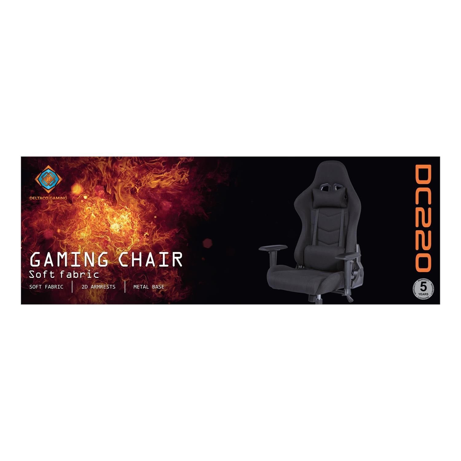Stuhl 5 Gamer 110kg Jumbo (kein Kissen schwarz Set), Gaming-Stuhl Herstellergarantie DELTACO Stoff, Stuhl Canvas Jahre Canvas robuster Rückenlehne, hohe Gaming