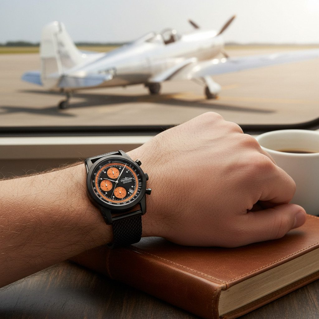 Thunderbirds Chronograph Landmark Herrenuhr TB1000-04 – Elegante Armbanduhr für Herren, mit Milanaiseband, 42 mm Edelstahlgehäuse