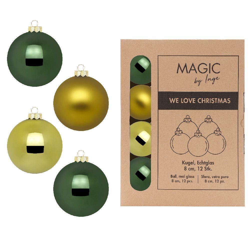 MAGIC by Inge Weihnachtsbaumkugel, Stück Weihnachtskugeln 12 A of - Glas 8cm Hush Moss