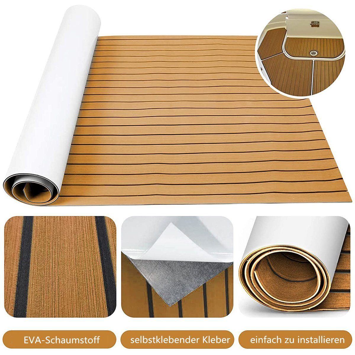 Insma Bodenmatte, EVA Schaum Selbstklebend Yacht 240x90CM/240x60CM Braun Deck