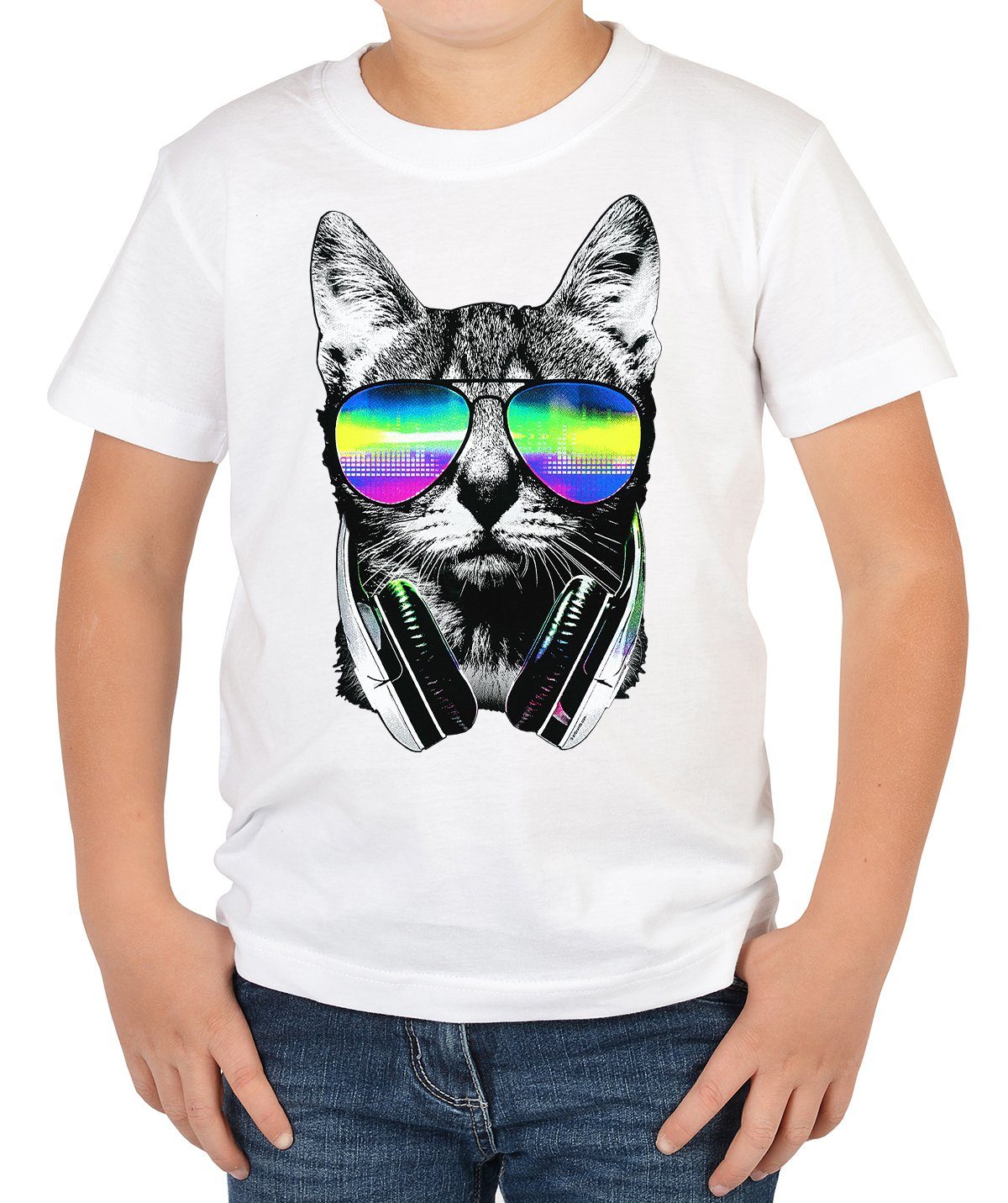 Tini - Katzenshirt Kinder für Motiv lustiges Shirts Kindershirt DJ Print-Shirt : Katzen Cat