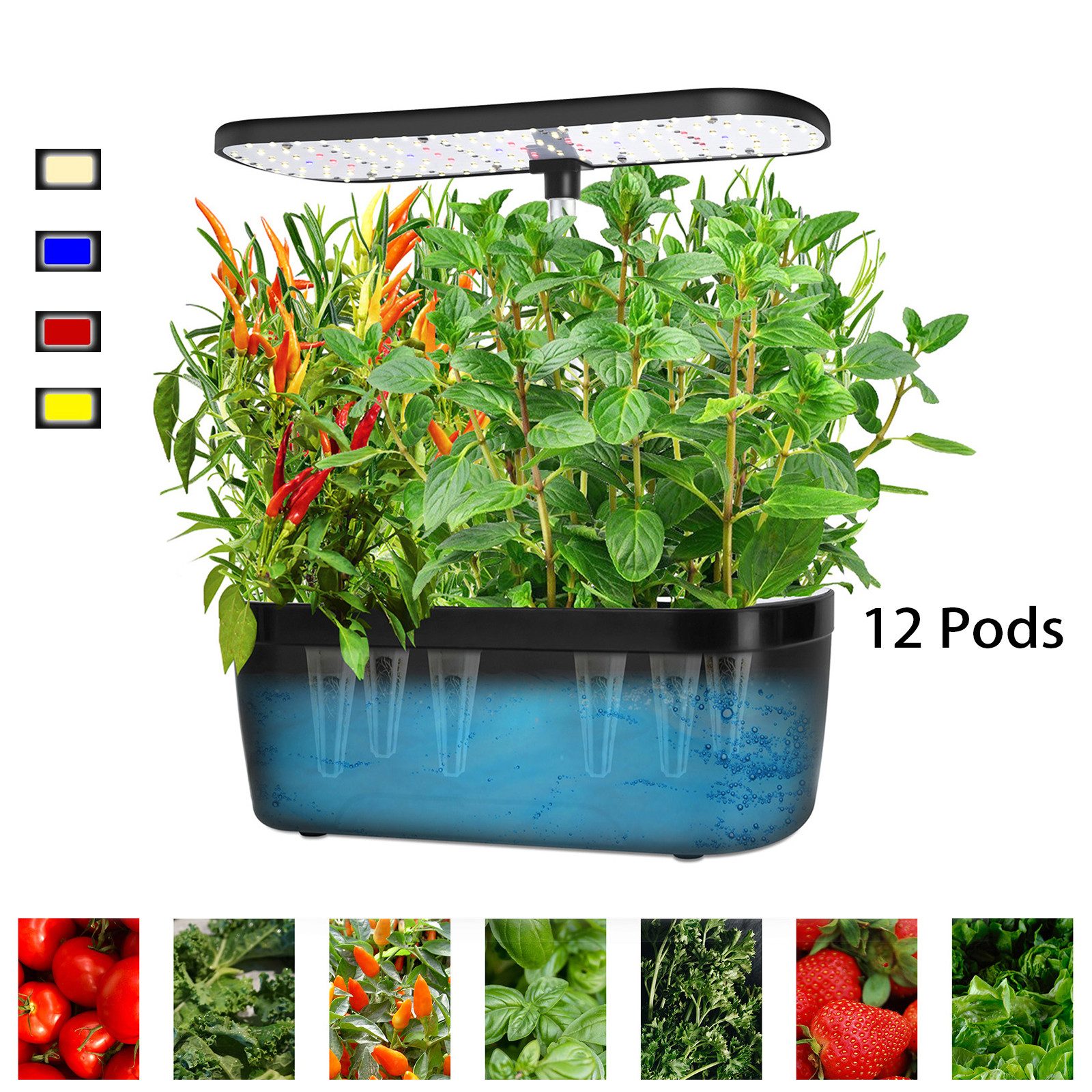 Jibenhome Pflanzkübel Hydroponisches Anbausystem, Vollspektrum Pflanzenlampe, 3 Modi Timer, 4-Liter-Wassertank