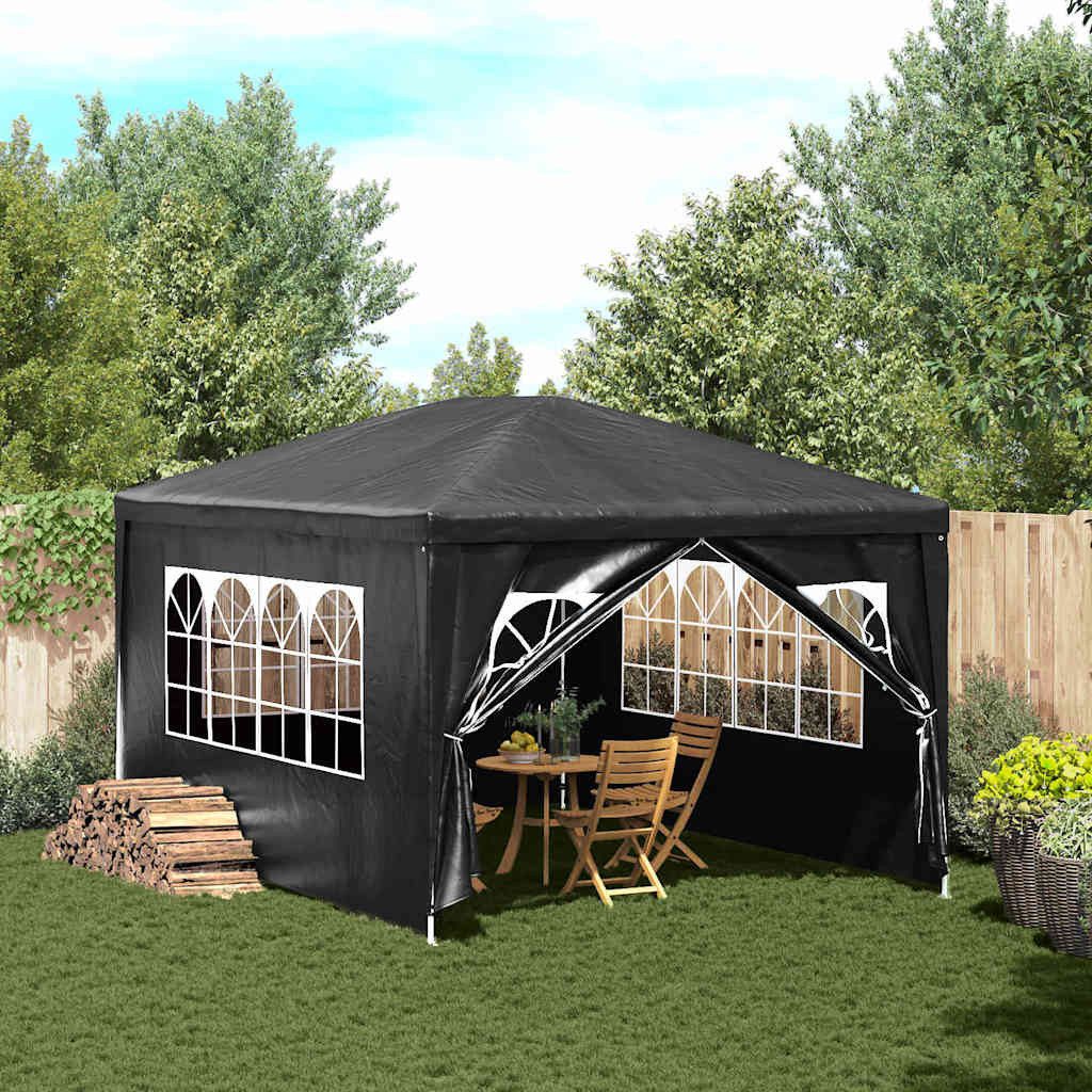 furnicato Partyzelt Anthrazit 4 x 3 x 2,55 m - UV- und wasserbeständig, Stabiler Gartenpavillon mit Reißverschluss-Tür und Fensterseiten