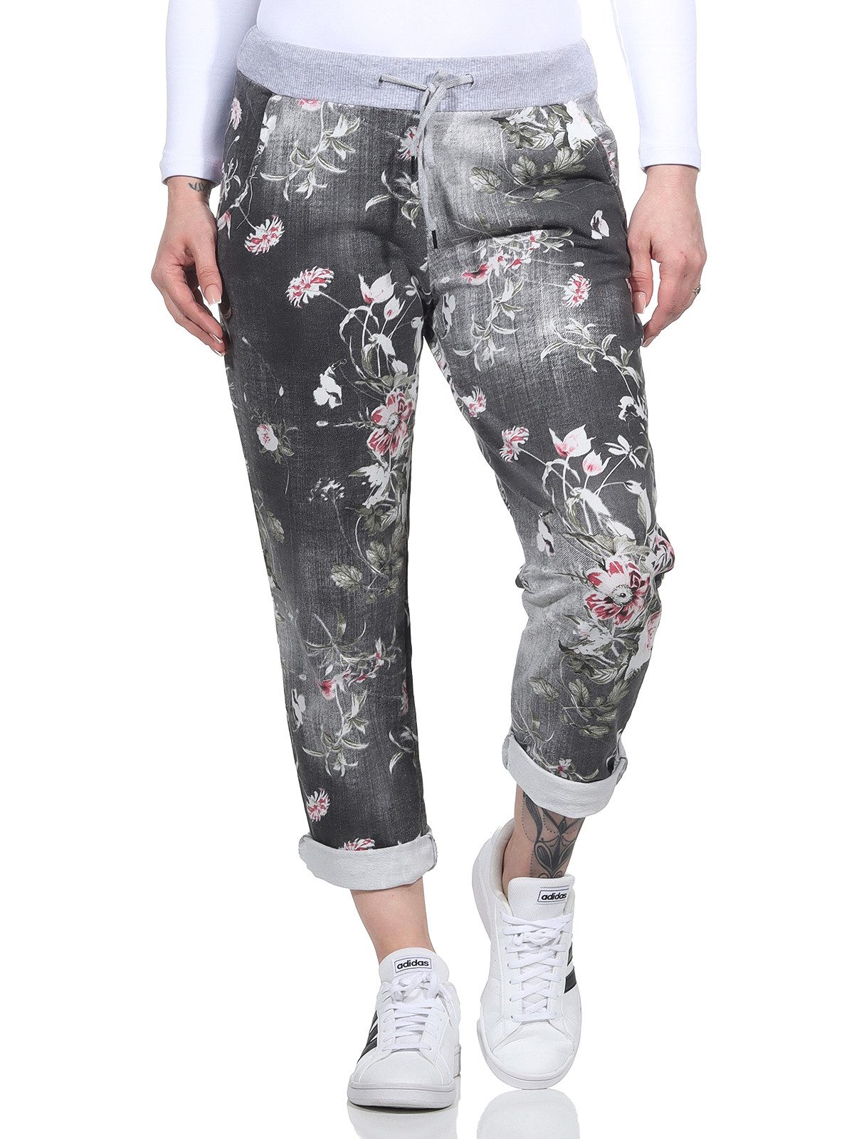 CLEO STYLE Jogginghose Damen Jogginghose 2581 36-40 Schwarz / Blume günstig online kaufen