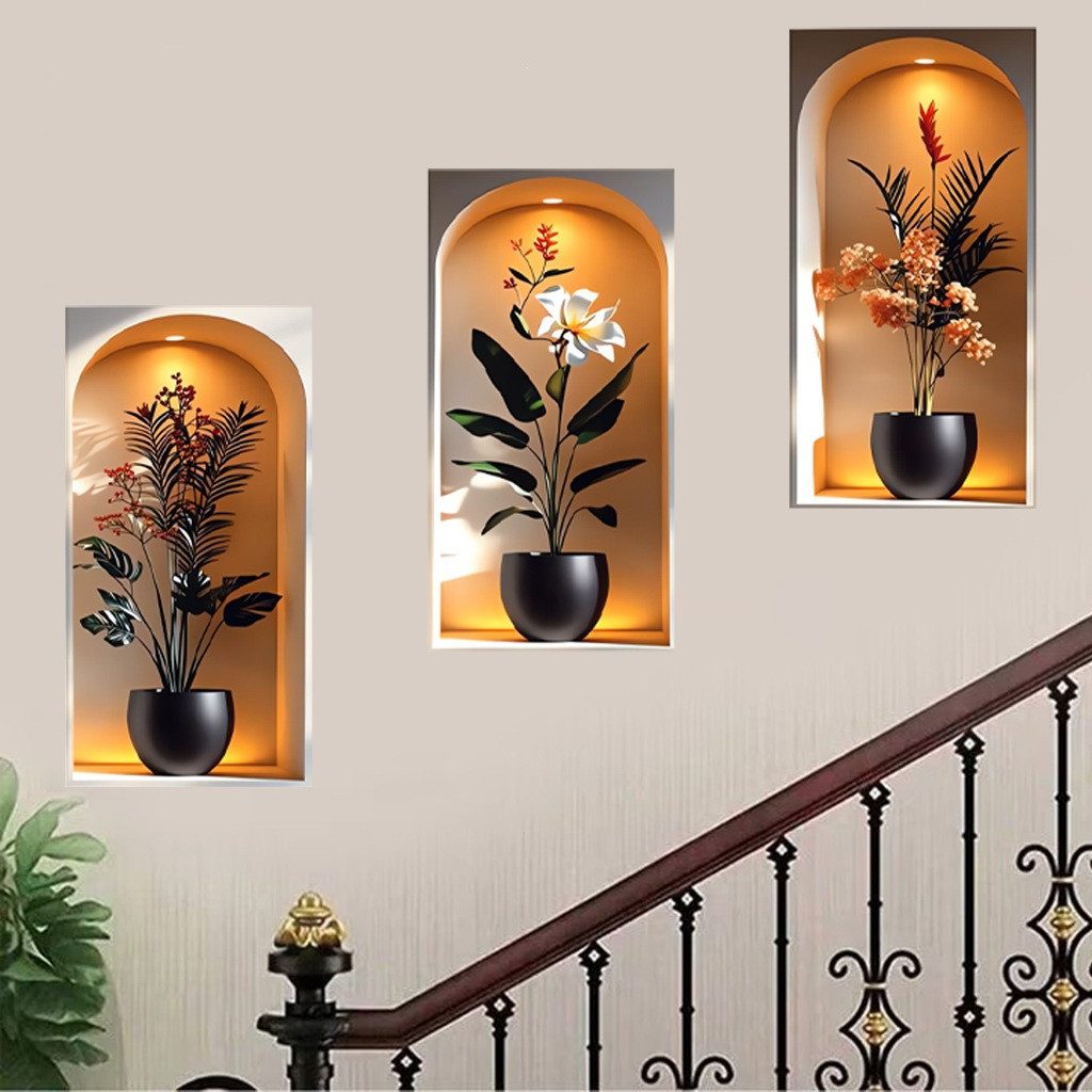 Agger Wandsticker 3-teilig Wandtattoo Pflanzen 3D Wandaufkleber Tropische Blätter (3 St) – Bild 5 von 5