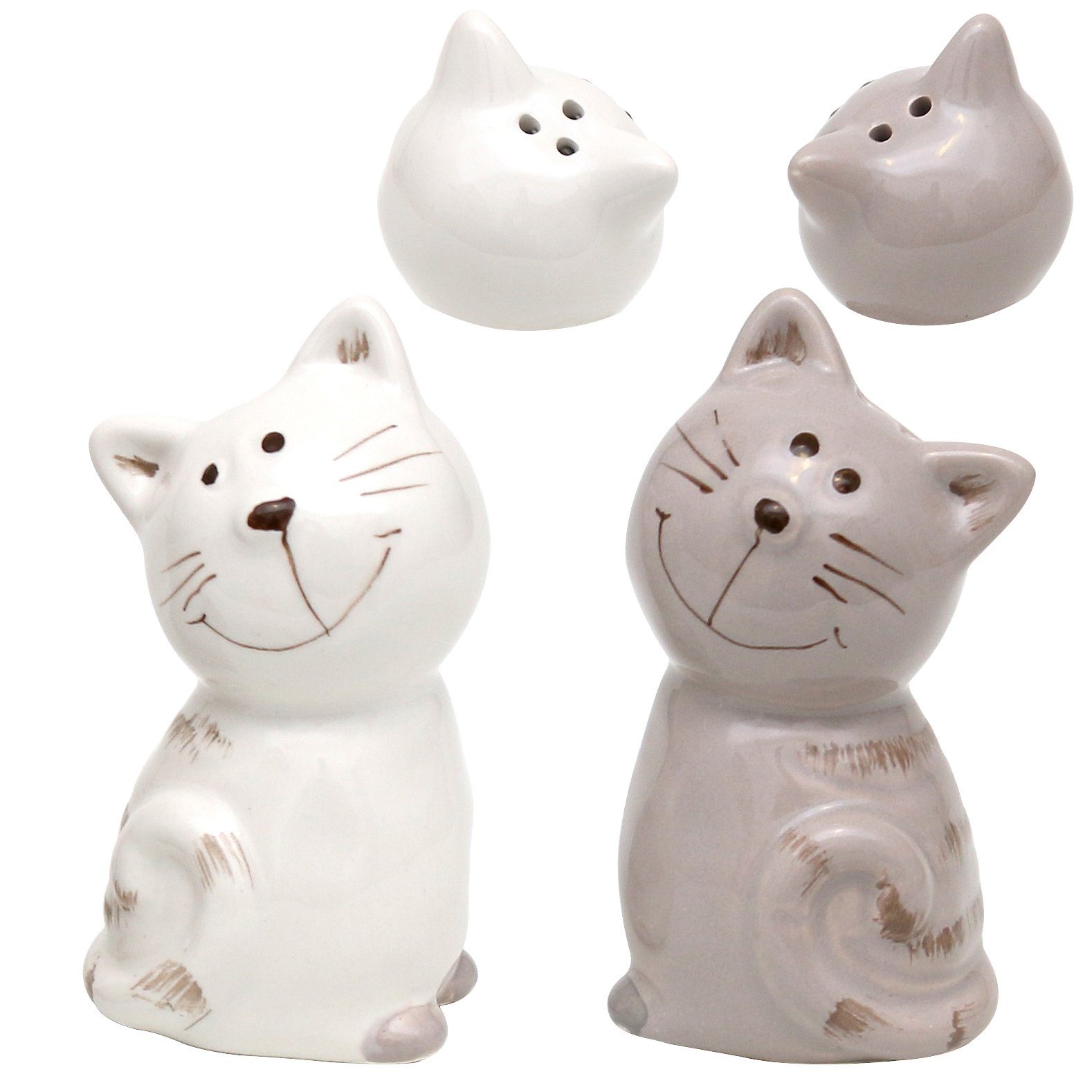 Dekohelden24 Salz- / Pfefferstreuer 2er Set Keramik Salz-/ Pfefferstreuer / Gewürzstreuer als Katzen, (2er Set, 2-tlg), Maße ca. 7 x 6 x 7 cm.