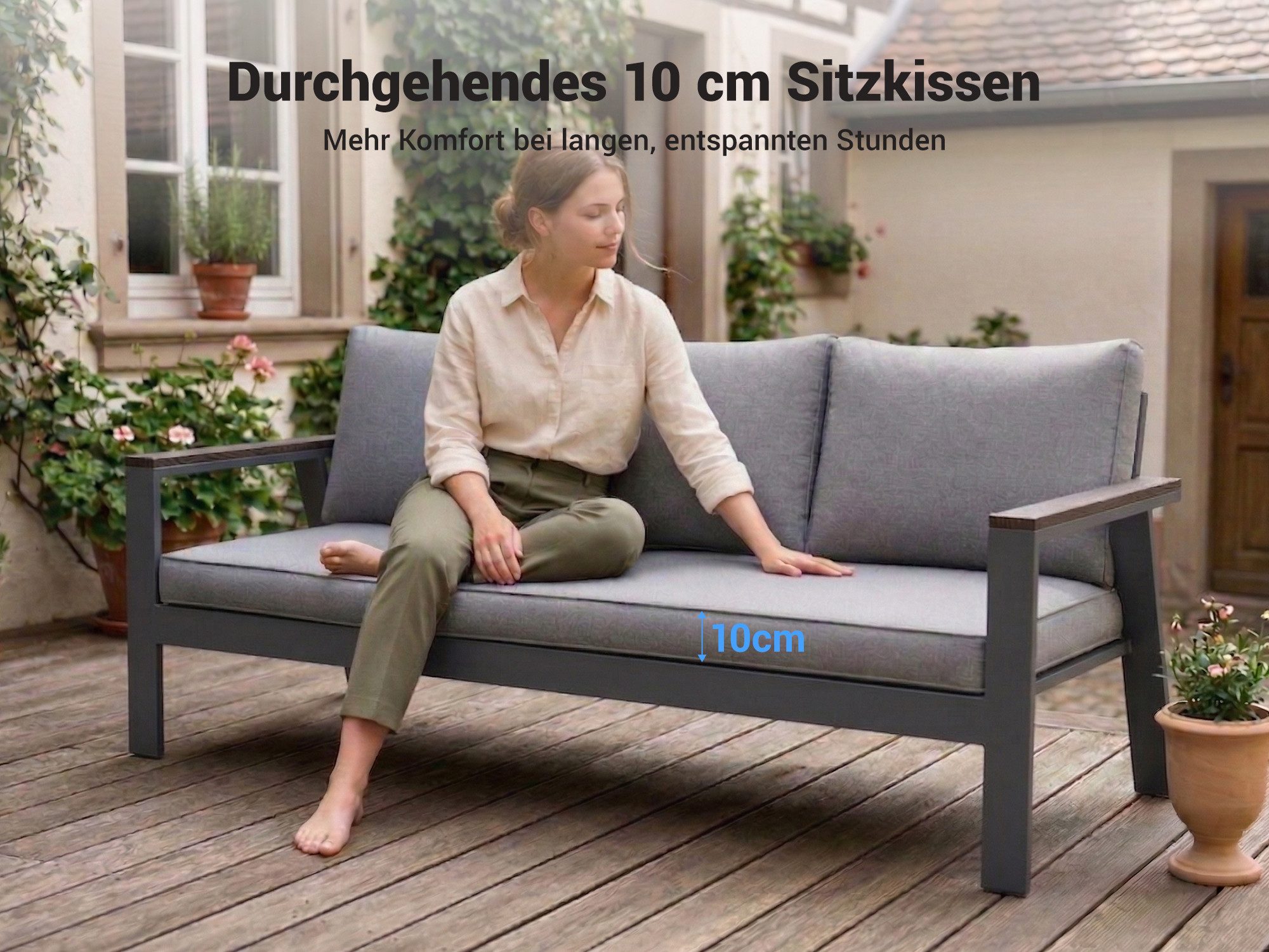 MeXo Gartenlounge-Set Gartenmöbel Set Aluminium 5-6 Personen, wetterfest, (Garten Essgruppe, Belastbarkeit pro Sitzplatz 140 kg, 4-tlg., mit ergonomischen Sesse – Bild 5 von 5