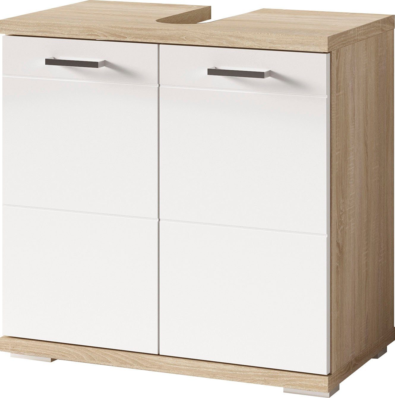 byLIVING Waschbeckenunterschrank Nebraska Breite 60 cm, mit Hochglanzlackierung und verchromten Metallgriffen
