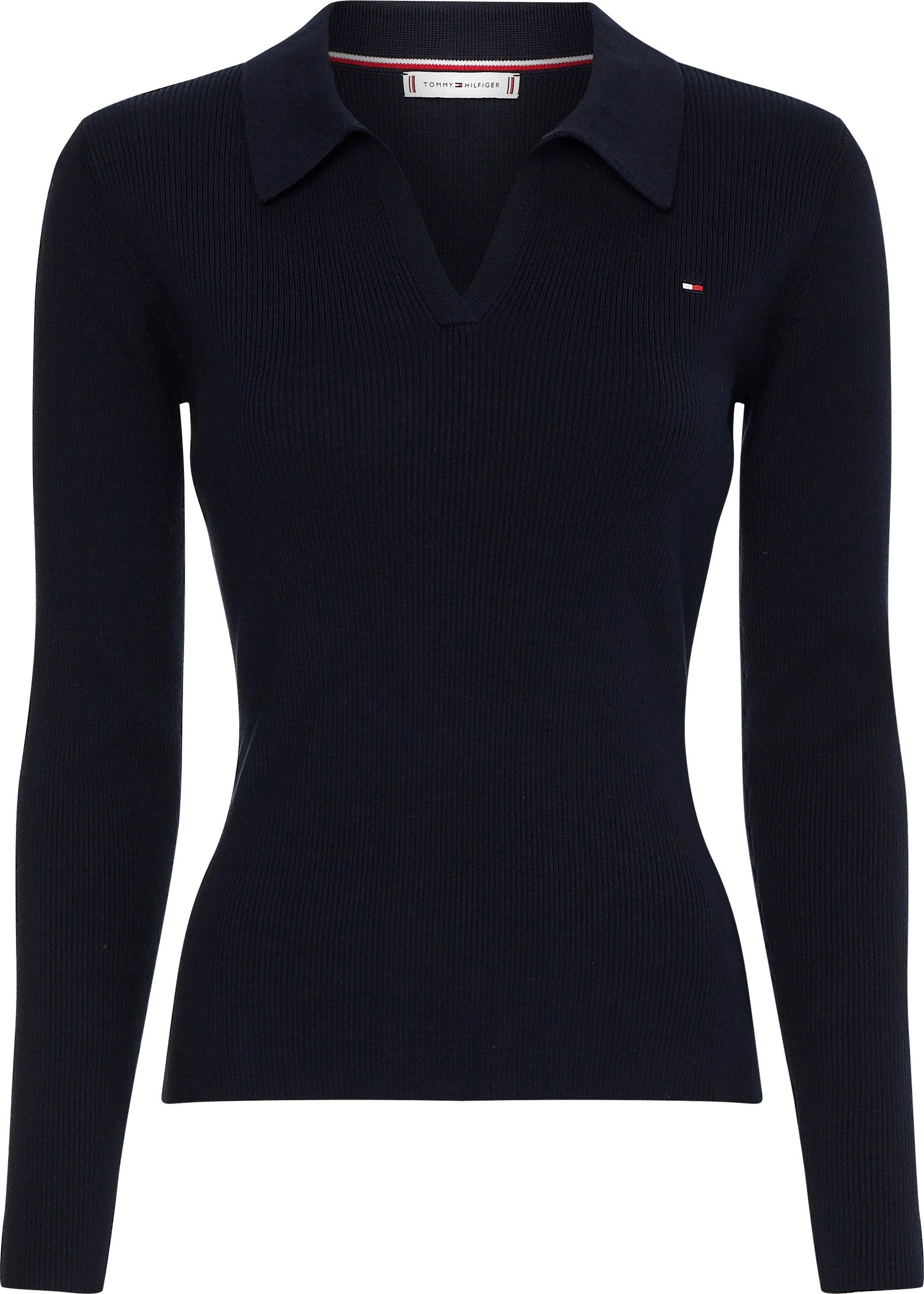 Tommy Hilfiger Curve Polokragenpullover »CRV ORG CO SLIM OPEN POLO-NK SWT«  angenehme Rippstrickware online kaufen | OTTO