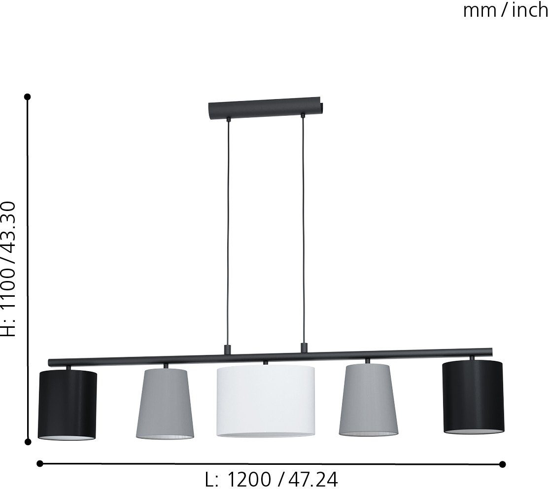 ohne Hängeleuchte E14 / exkl. / L120 wechselbar, Leuchtmittel, Stoff x ALMEIDA / B25,5cm H110 1, Leuchtmittel 5 EGLO Lampenschirme x x schwarz