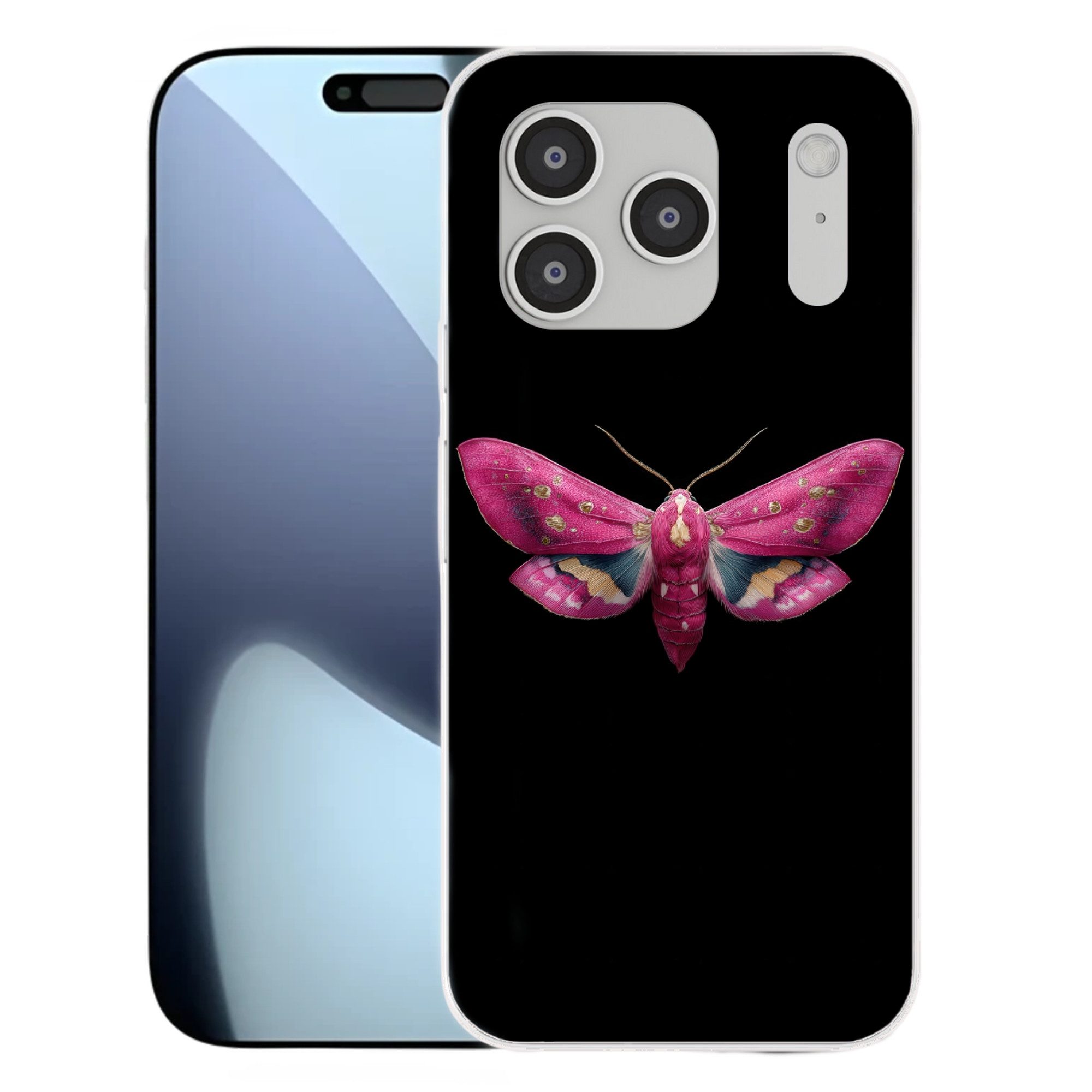 MuchoWow Handyhülle für Apple iPhone 17 Pro Schmetterling - Rosa - Motte, Smartphone-Bumper, Print, Handy Schutzhülle Dünn