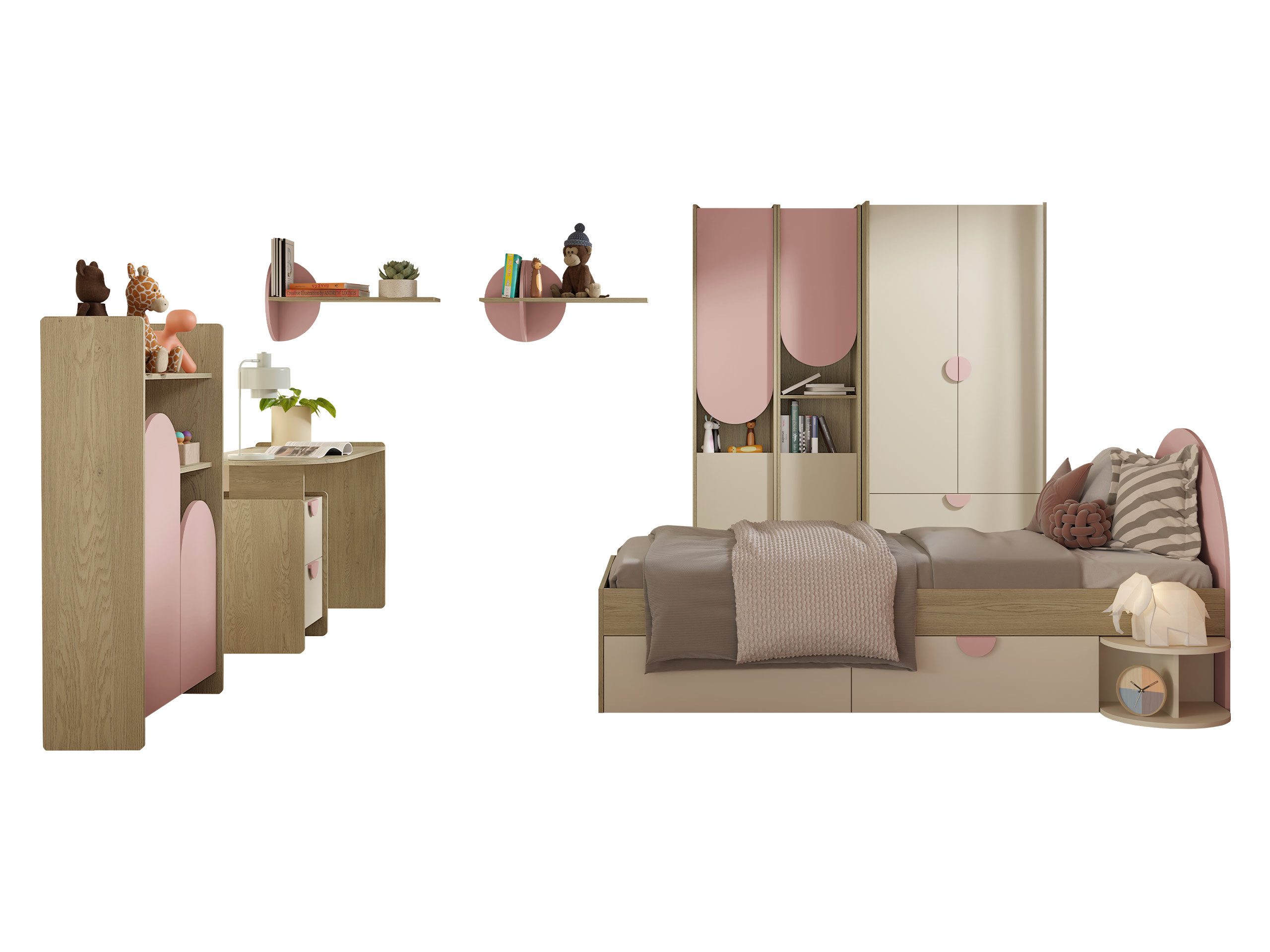 MIRJAN24 Jugendzimmer-Set Lexi I, (Komplettes 9er-Set), Kleiderstange, Lattenrost aus Sperrholz