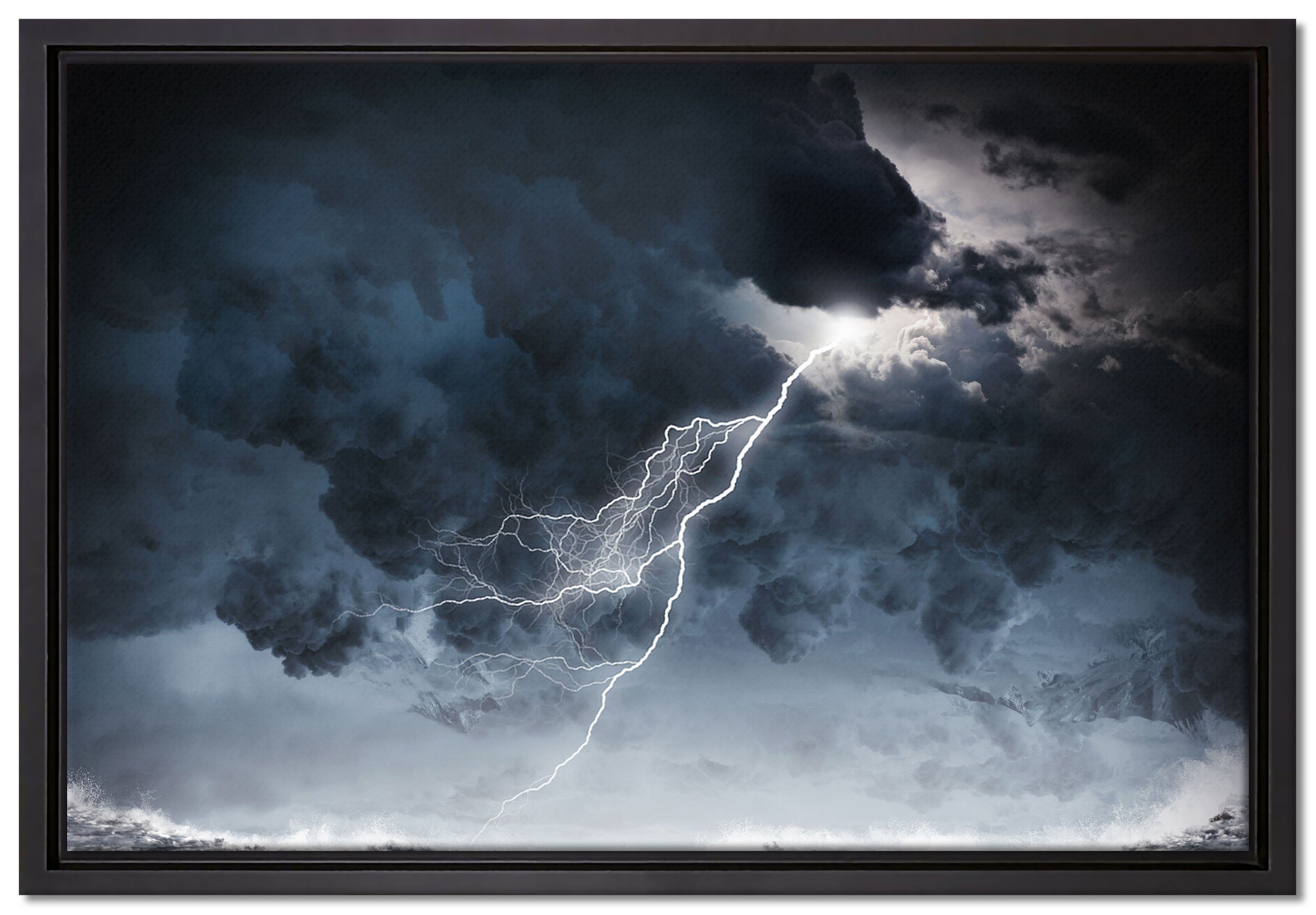 Pixxprint Leinwandbild Blitz am Himmel, Wanddekoration (1 St), Leinwandbild fertig bespannt, in einem Schattenfugen-Bilderrahmen gefasst, inkl. Zackenaufhänger
