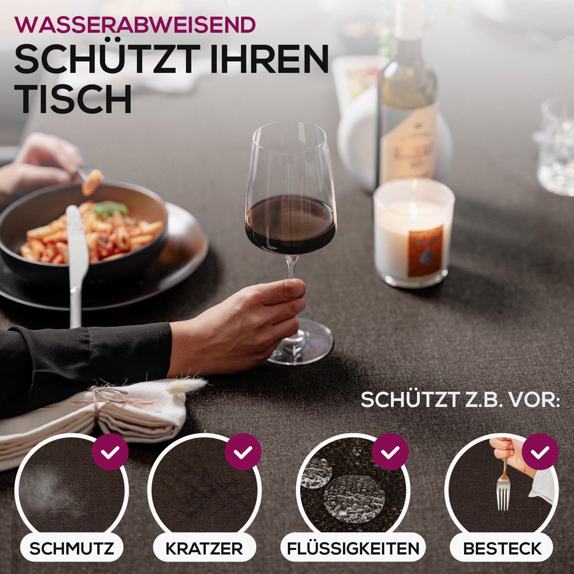 Beautex Tischdecke Lina elegante Leinenoptik, viele Größen und Farben (1-tlg), Schmutzabweisend, knitterarm, sauber umnähmter Saum – Bild 2 von 5
