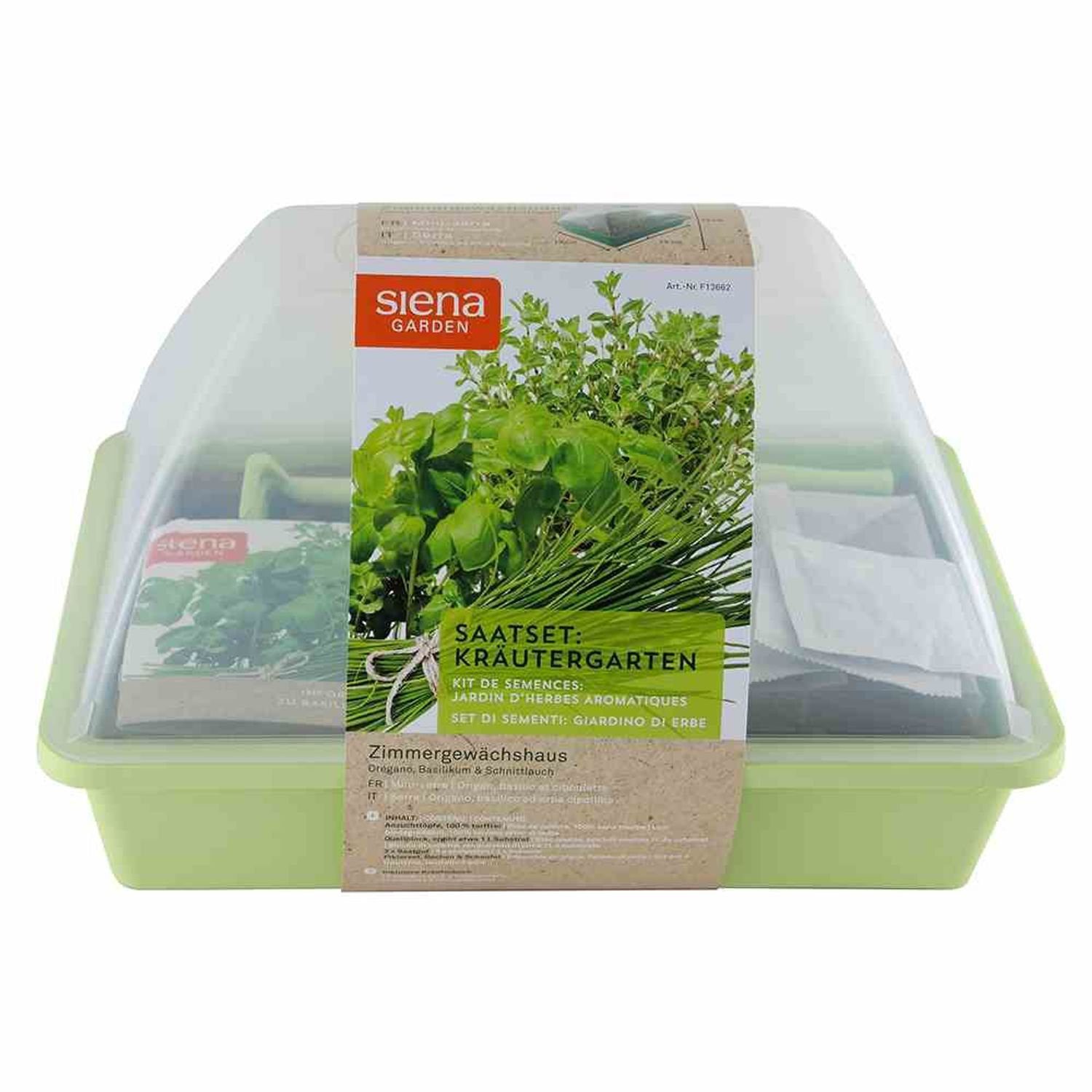 Siena Garden Gewächshaus Zimmergewächshaus-Set "Kräutergarten", pastell, 29 x 19 x 19 cm mit Ab