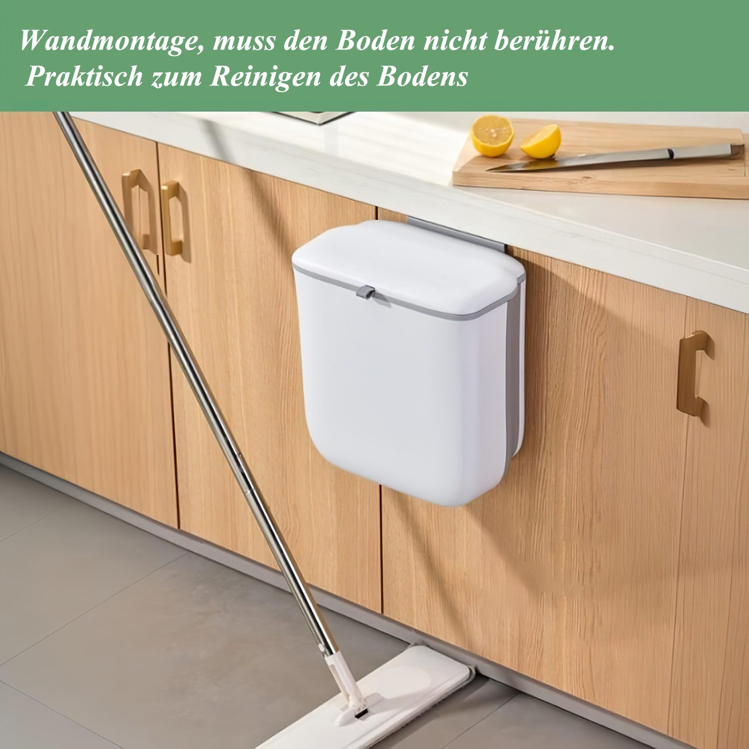 HEYHIPPO Biomülleimer Küchenkompostbehälter, faltbarer hängender Badezimmer-Mülleimer Weiß, 9 Liter Schiebedeckel,28x16,5x29,5cm (L x B x H), Camping-Mülleimer