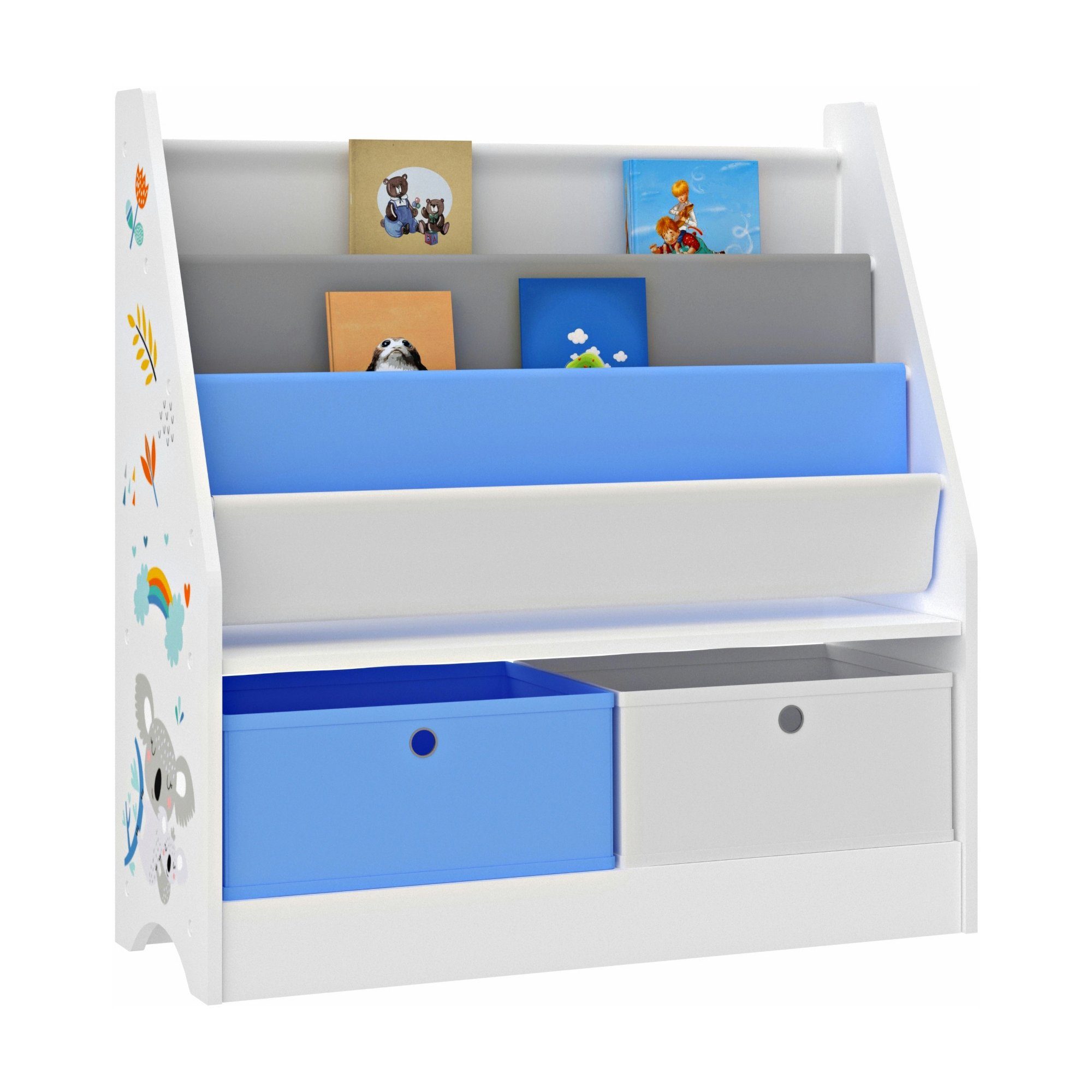 Bücherregal, mit Weiß/Grau/Blau cm 74x71x23 Koala-Motiv en.casa »Neda« Kinderregal