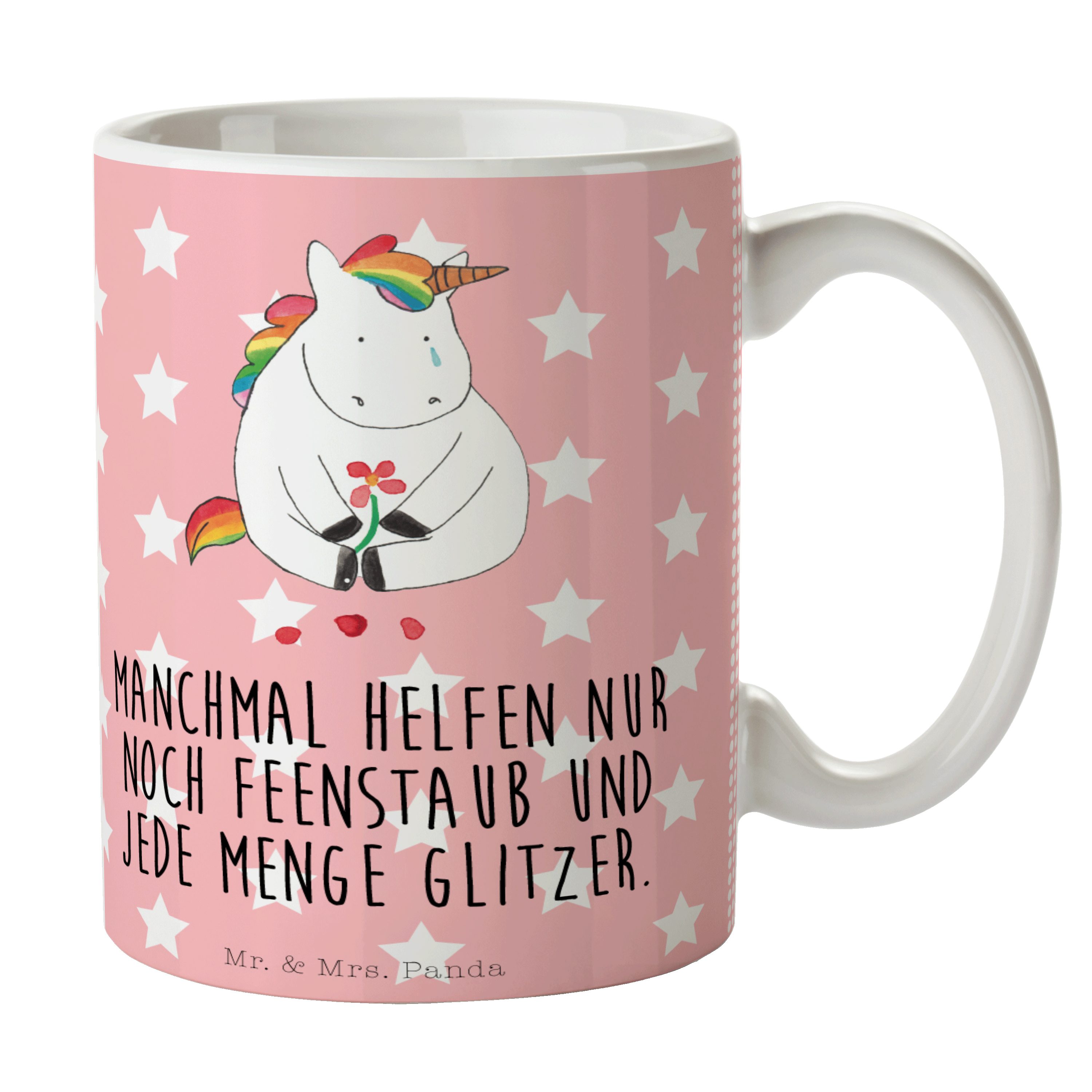 Mr. & Mrs. Panda Tasse Einhorn Traurig - Rot Pastell - Geschenk, Teebecher, Unicorn, Tasse, Keramik