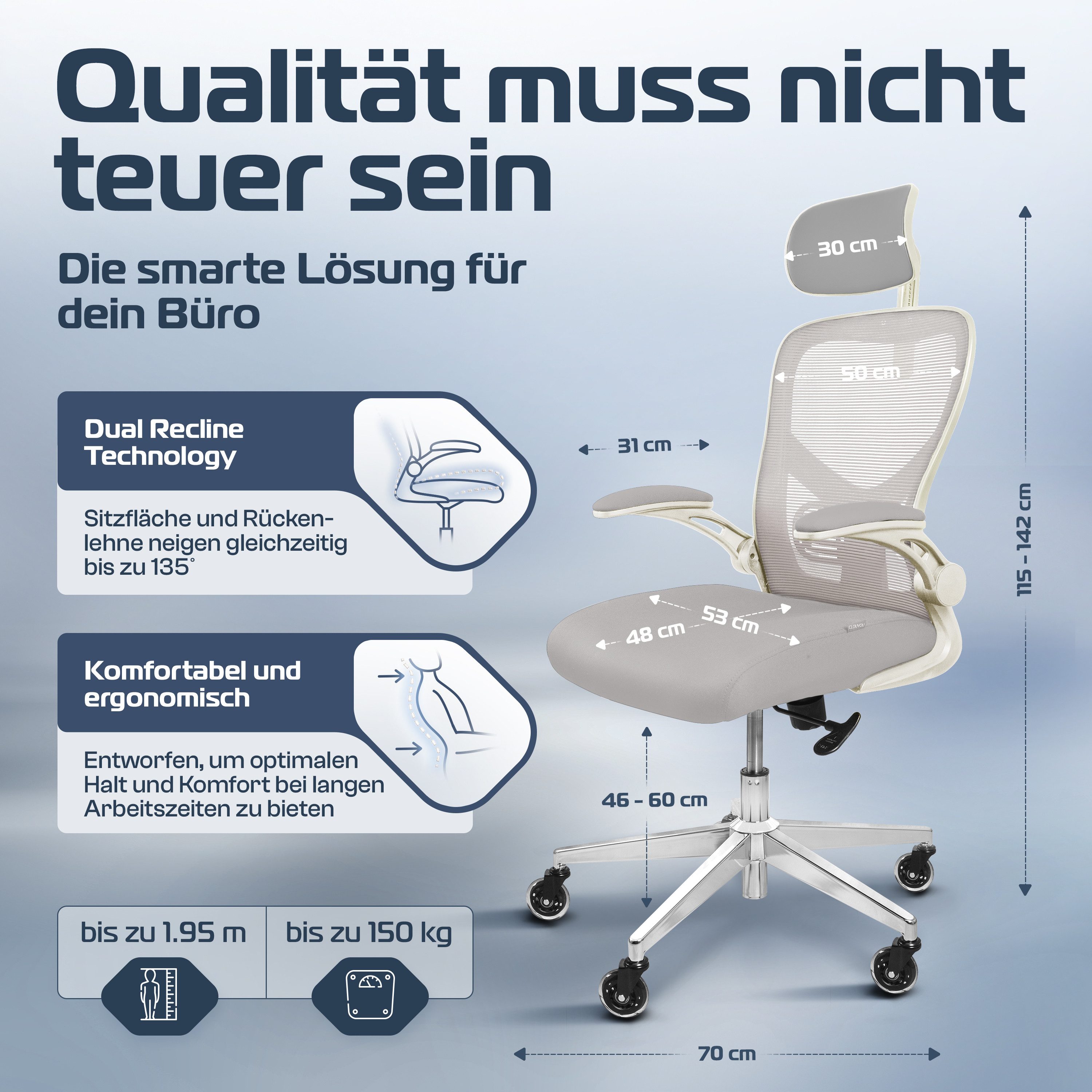 CLOUVOU Bürostuhl SmartSeat, Schreibtischstuhl, ergonomisch, Chefsessel, günstig online kaufen