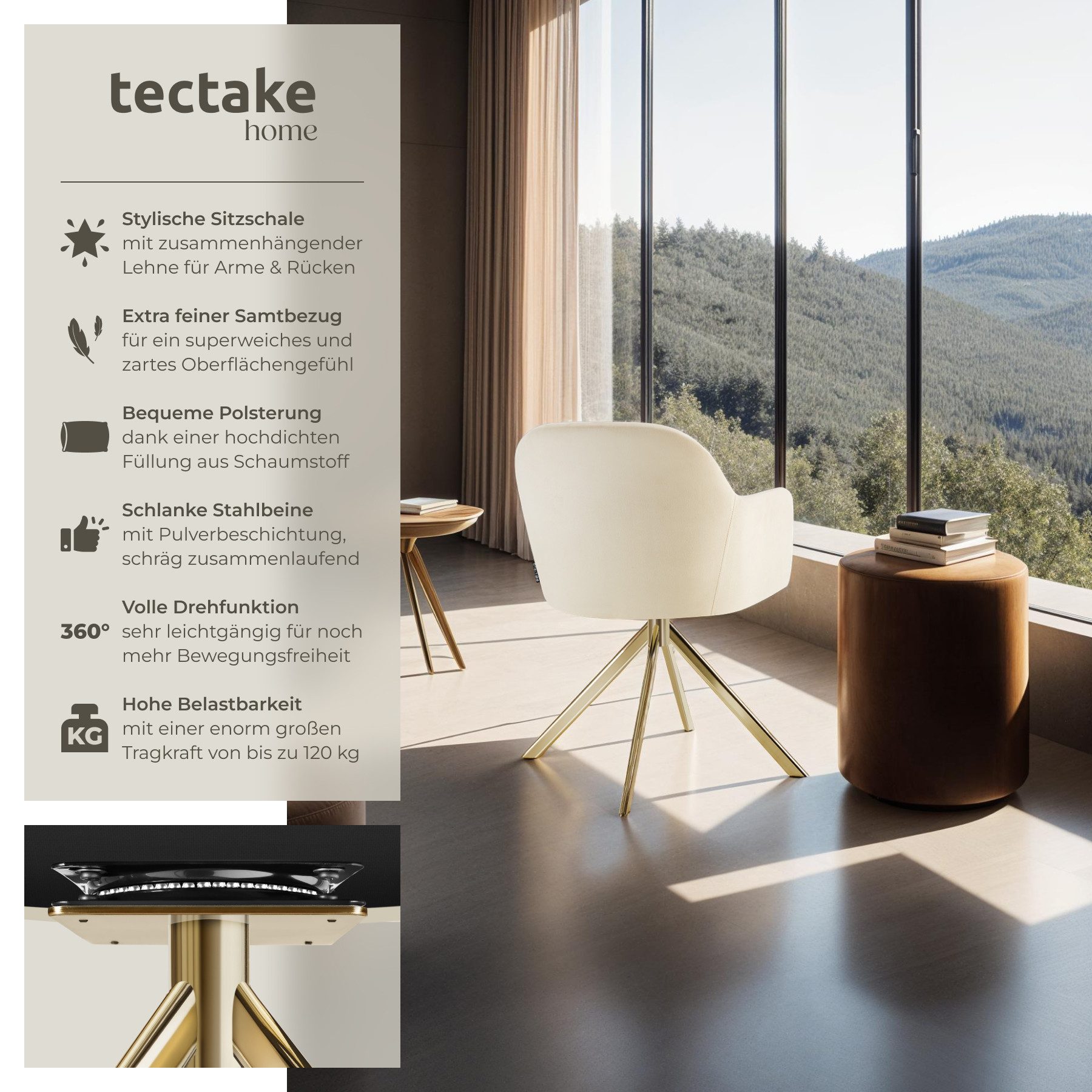 tectake Esszimmerstuhl Samt-Drehstuhl (Set, 4 St), günstig online kaufen