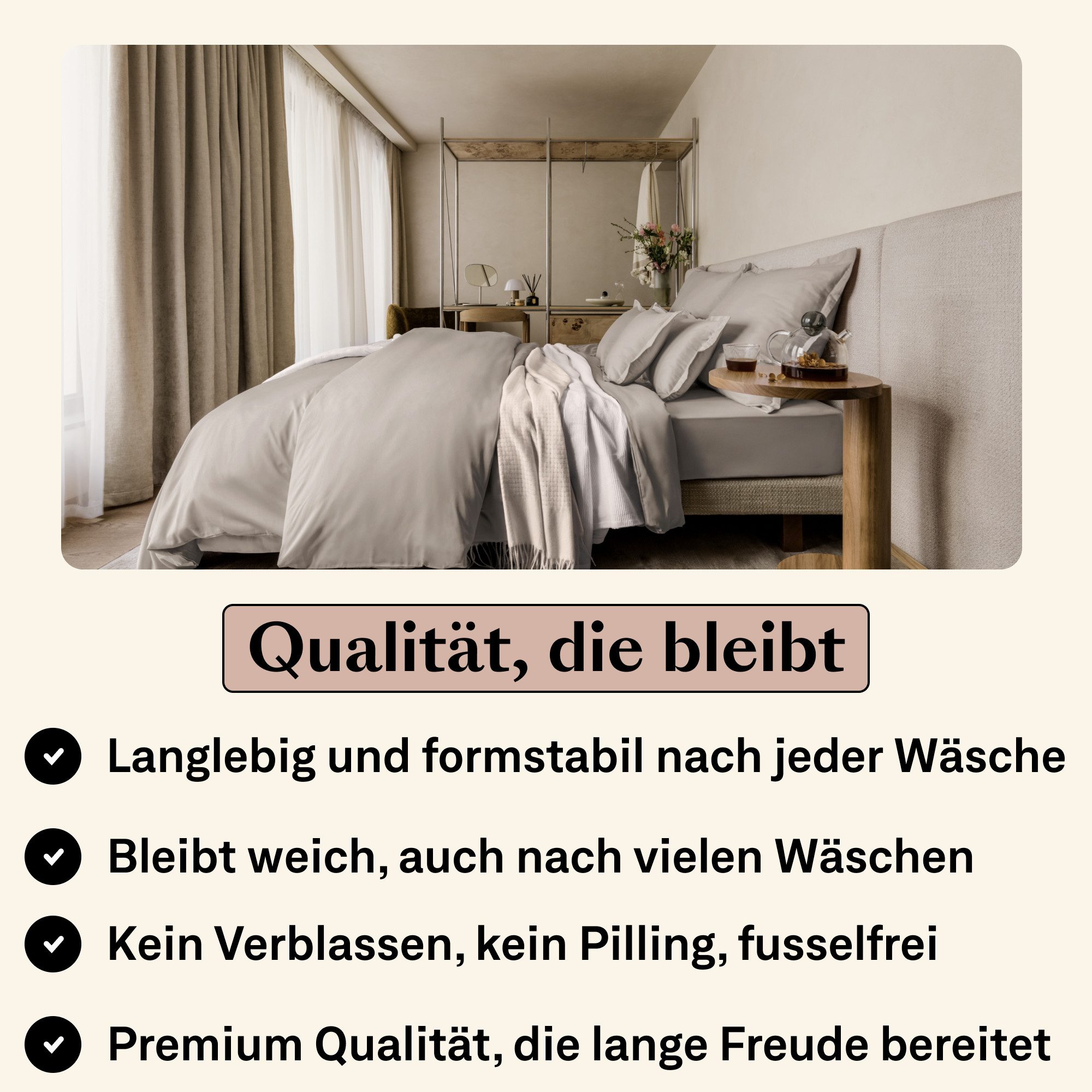 Amqua Bettwäsche Luxus Mako Satin, 100% ägyptische Baumwolle Premium Bettwäsche-Set, Oeko-Tex zertifiziert, weich & atmungsaktiv, mit Reißverschluss – Bild 4 von 5