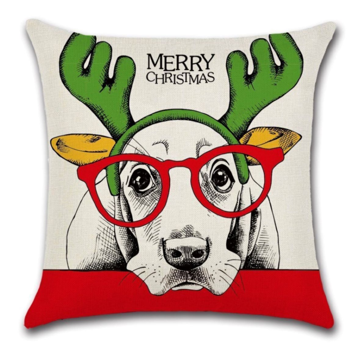 BY JAVY Home Collection Kissenhülle Kissenhülle Bezug Weihnachten Hund Lustig Grün Rot Beidseitig 45 cm, Weihnachten