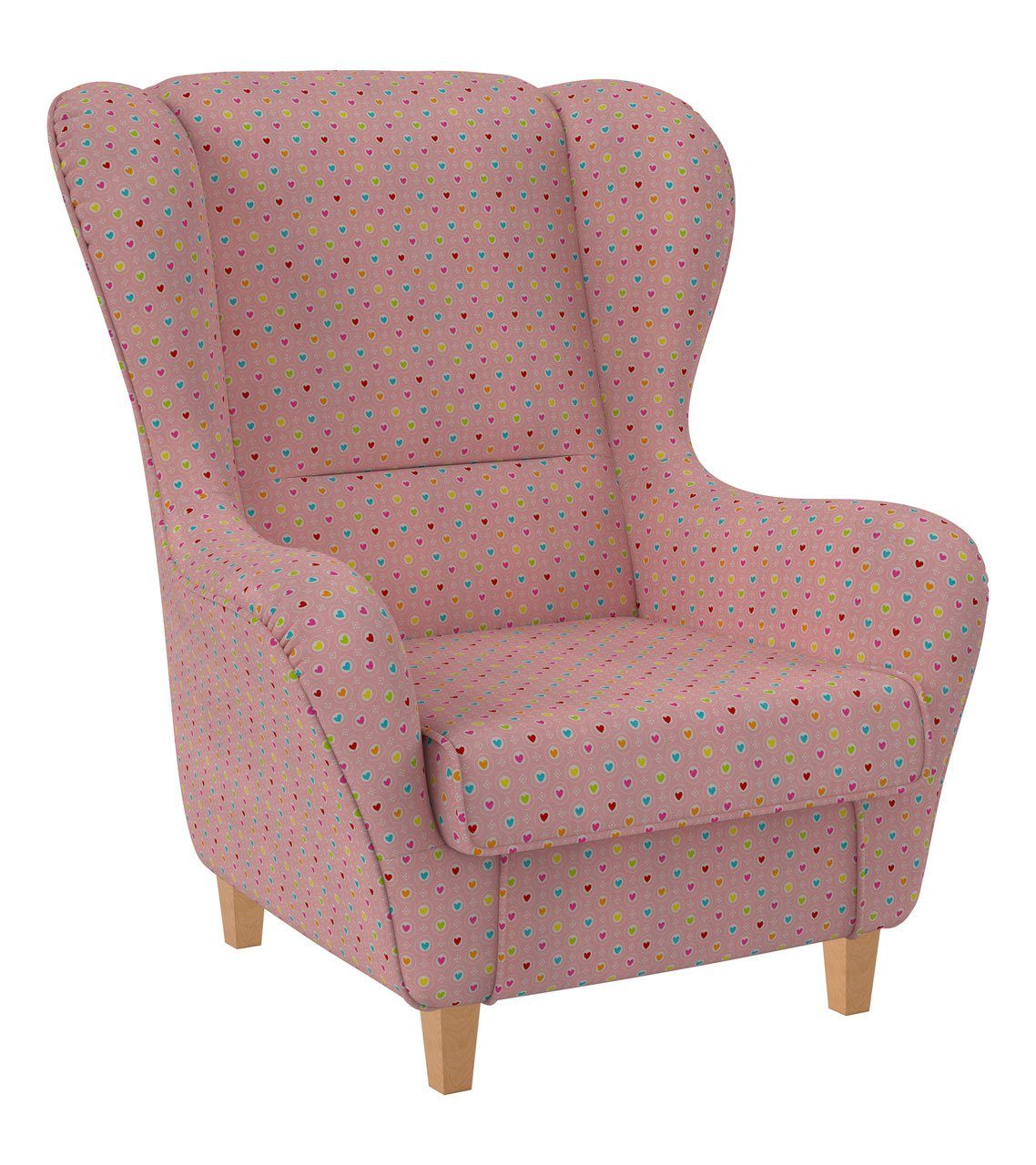 Supellex Ohrensessel Sofia Relaxsessel mit Hocker – Herzchen Rosa