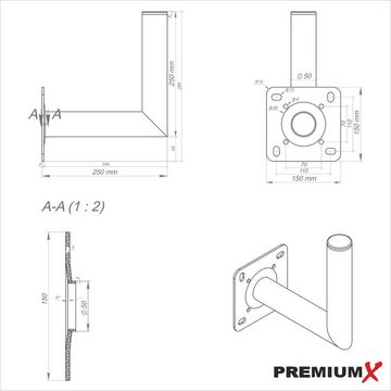 PremiumX 25cm Wandhalter Aluminium für Wandmontage Schraubensatz SAT-Halterung