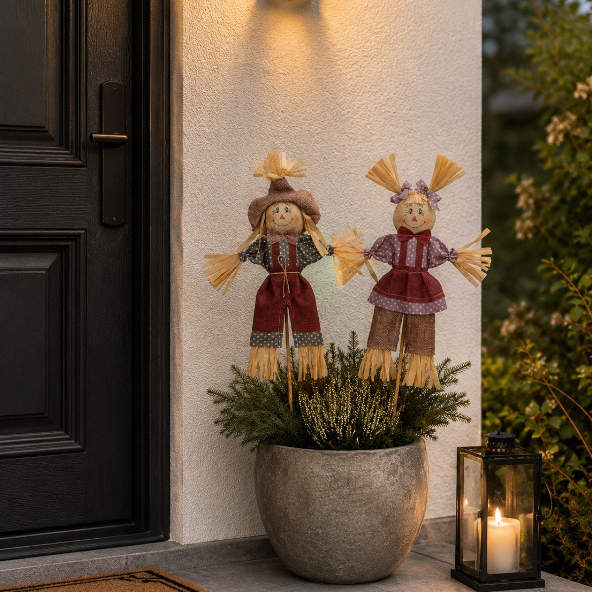 finehomegarden Dekofigur Herbstdeko Vogelscheuche 4x Stecker Stroh Puppe 2fach sort. bordo (Set, 4 St., 4 tlg), 2,5cm H32cm Herbst Dekoration – Bild 2 von 2