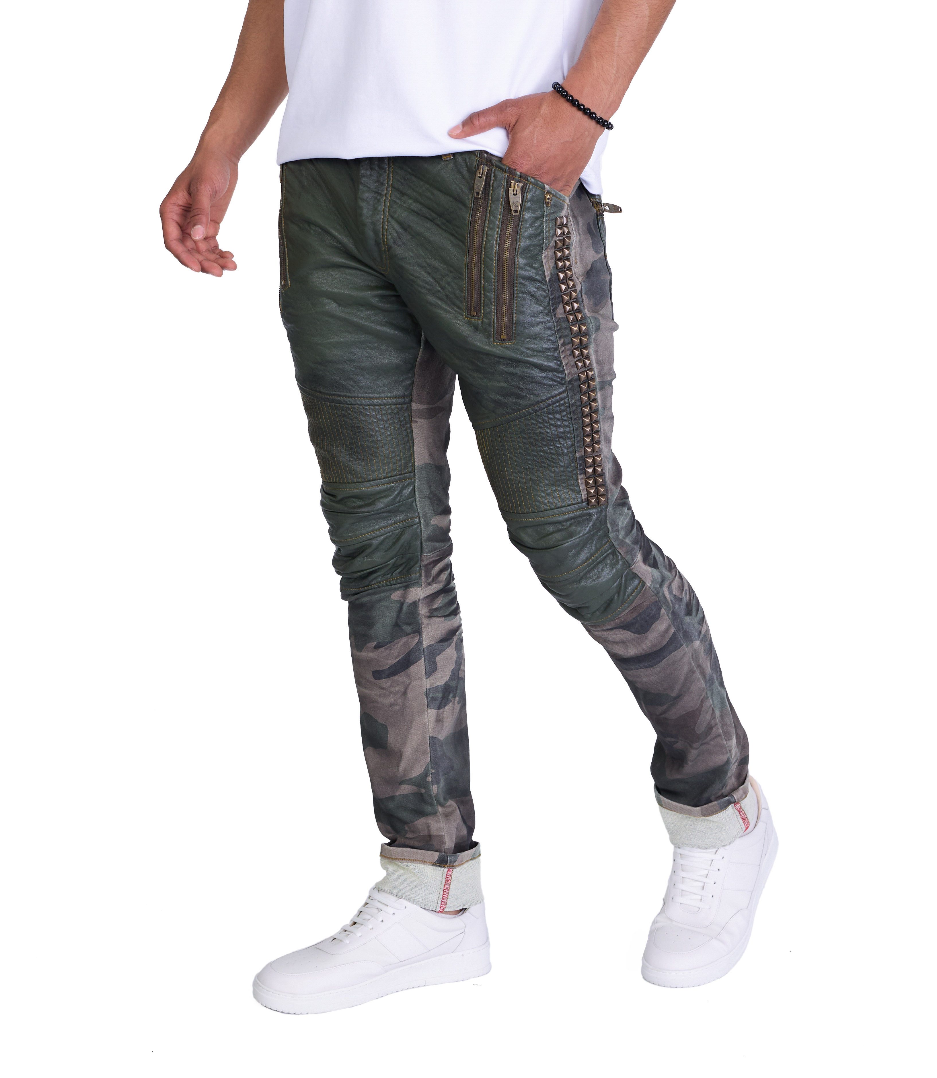 KINGZ Slim-fit-Jeans Herren Camouflage Designer Jeans Biker mit Nieten günstig online kaufen