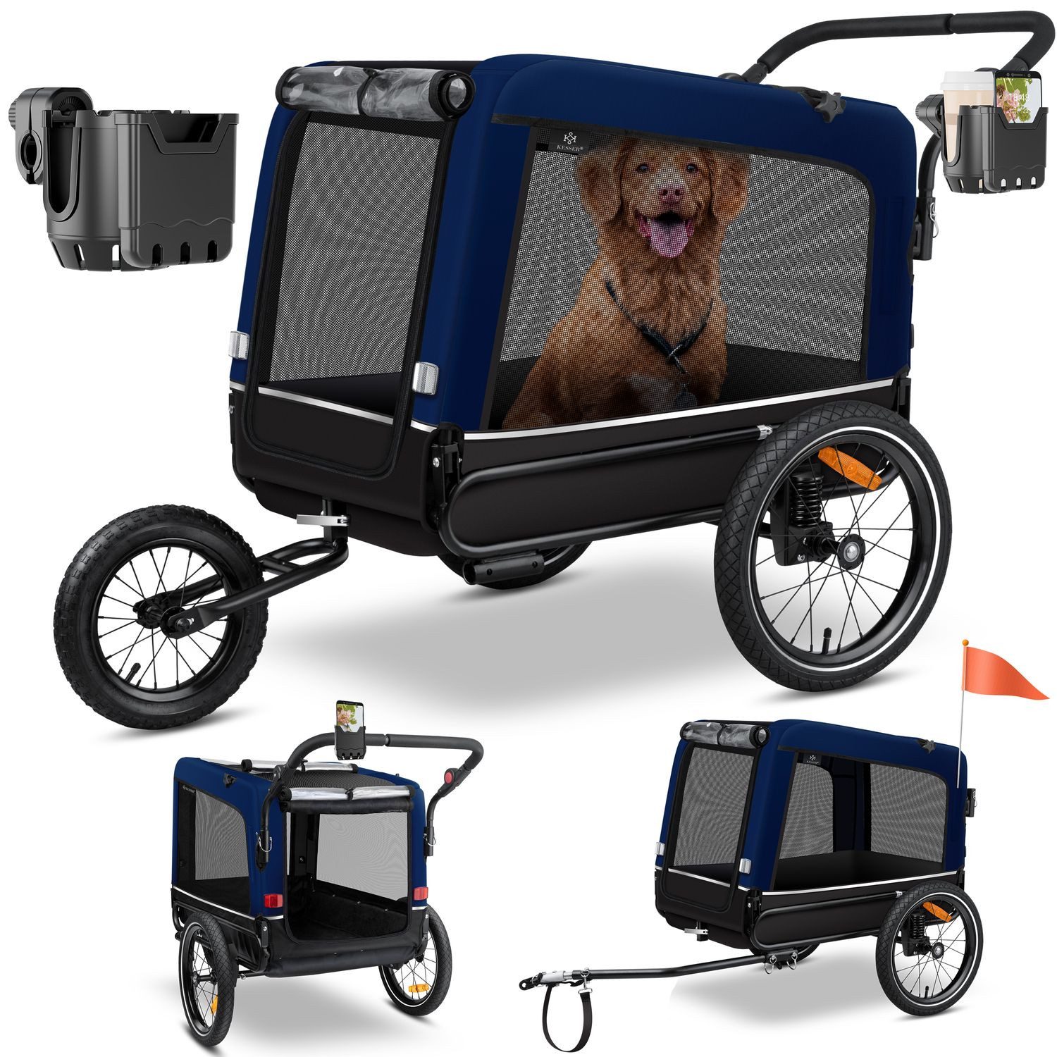 KESSER Fahrradhundeanhänger, Hundeanhänger Boxer 3-in-1 Hundebuggy Jogger Fahrradanhänger