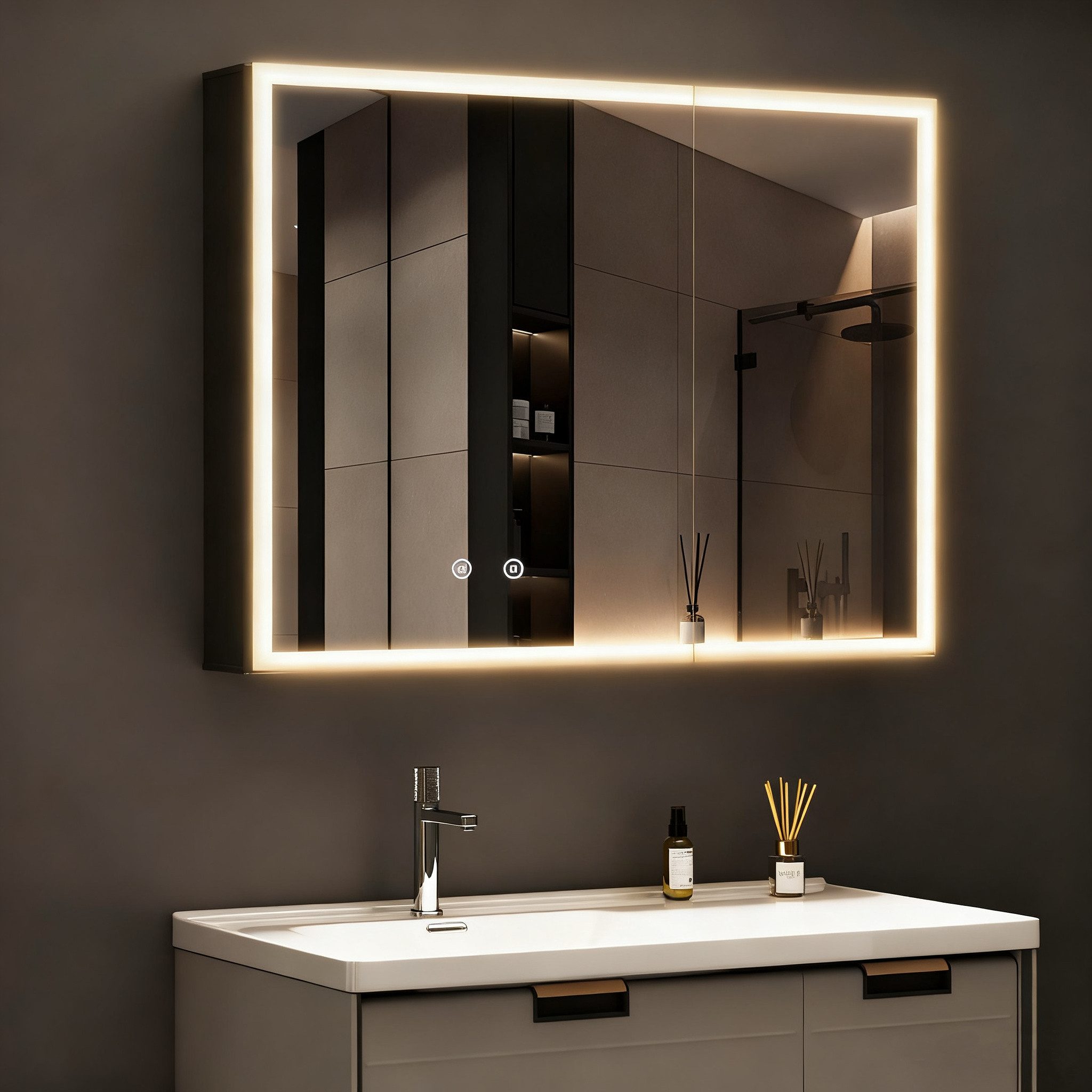 WDWRITTI Spiegelschrank Aluminum Badezimmerspiegelschrank 80cm breit mit LE günstig online kaufen