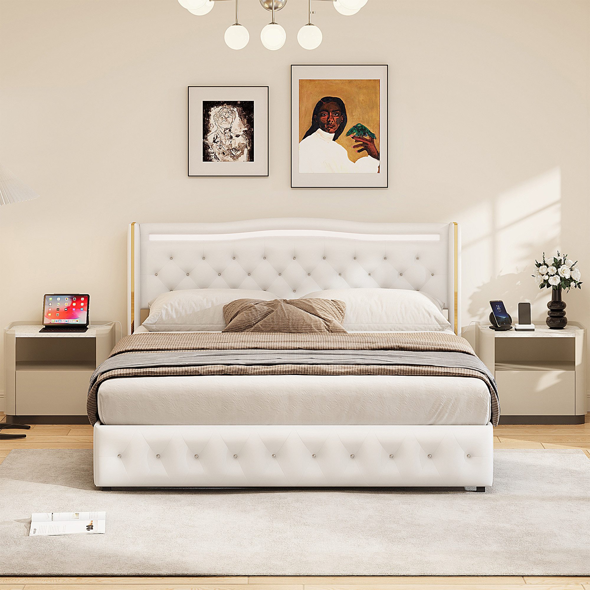 FUROKOY Stauraumbett LED Polsterbett Doppelbett mit günstig online kaufen
