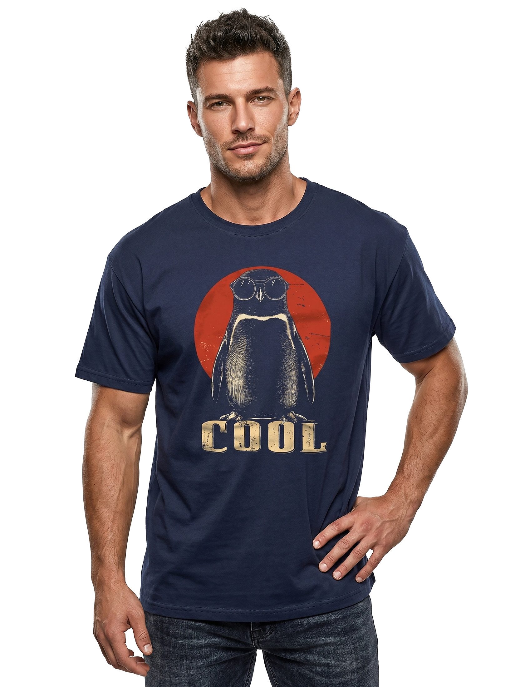 MAKAYA T-Shirt Lustiges Tiermotiv Shirt für Herren – Pinguin Funshirt mit Aufdruck (Schwarz, Blau, Grün, Blaugrau, S, M, L, XL, XXL, 3XL, 4XL, 5XL) Baumwolle