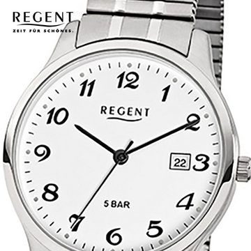 Regent Quarzuhr Regent Herren-Armbanduhr silber Analog, (Analoguhr), Herren Armbanduhr rund, mittel (ca. 36mm), Edelstahlarmband