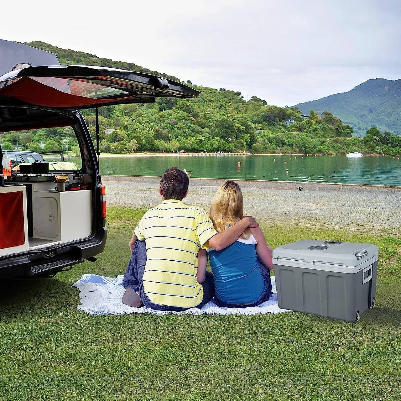Woltu Kühlbox, Isolierbox XL mit Warm-Kalt Auto Camping für Rollen 40L dunkelgrau &