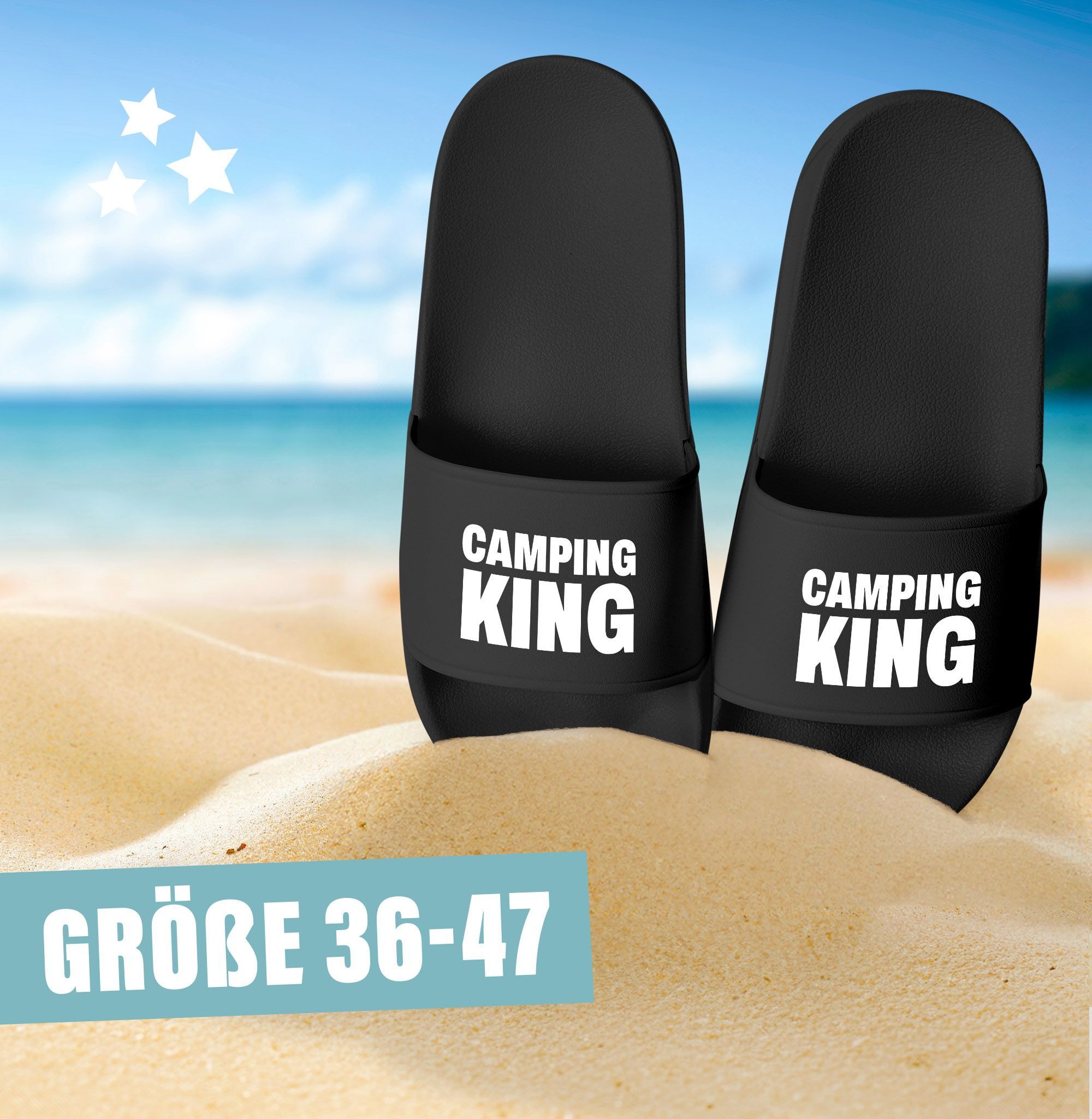 MoonWorks Badeschlappen Camping Queen King Urlaubsgadget Unisex mit Aufdruck Badesandale