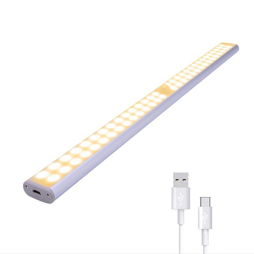 MUPOO LED Unterbauleuchte LED Lichtleiste USB Wiederaufladbar,PIR,40cm,60 LED Festintegriert, 1 Stück Warmweiß LED-Schrankleuchte, LED Nachtlicht,LED Lichtleiste,für Schrank,Küche,Kleiderschrank