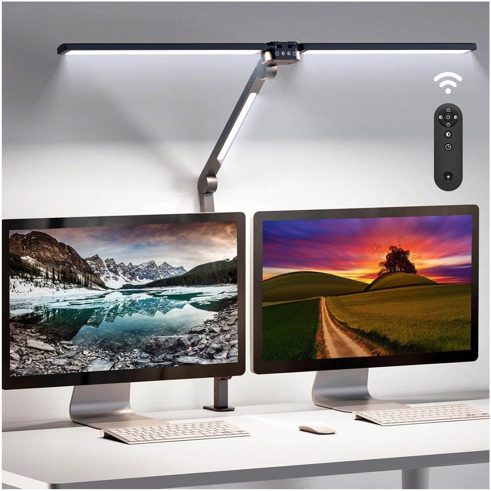 Jibenhome LED Schreibtischlampe Doppelkopf Schreibtischlampe, Dimmbar, Auge günstig online kaufen