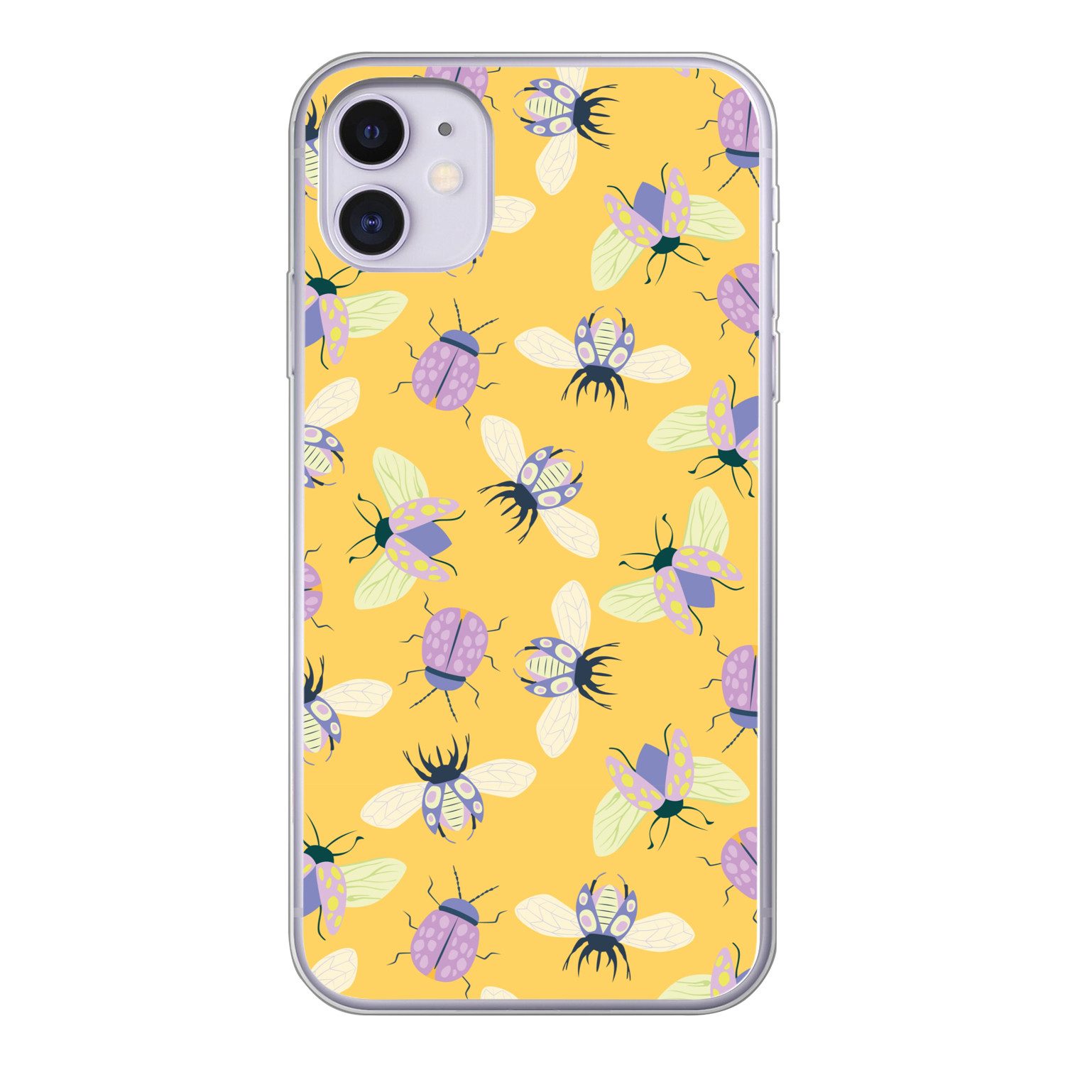 MuchoWow Handyhülle für Apple iPhone 11 Insekten - Muster - Gelb - Lila - Farbenfroh, Smartphone-Bumper, Print, Handy Schutzhülle Dünn