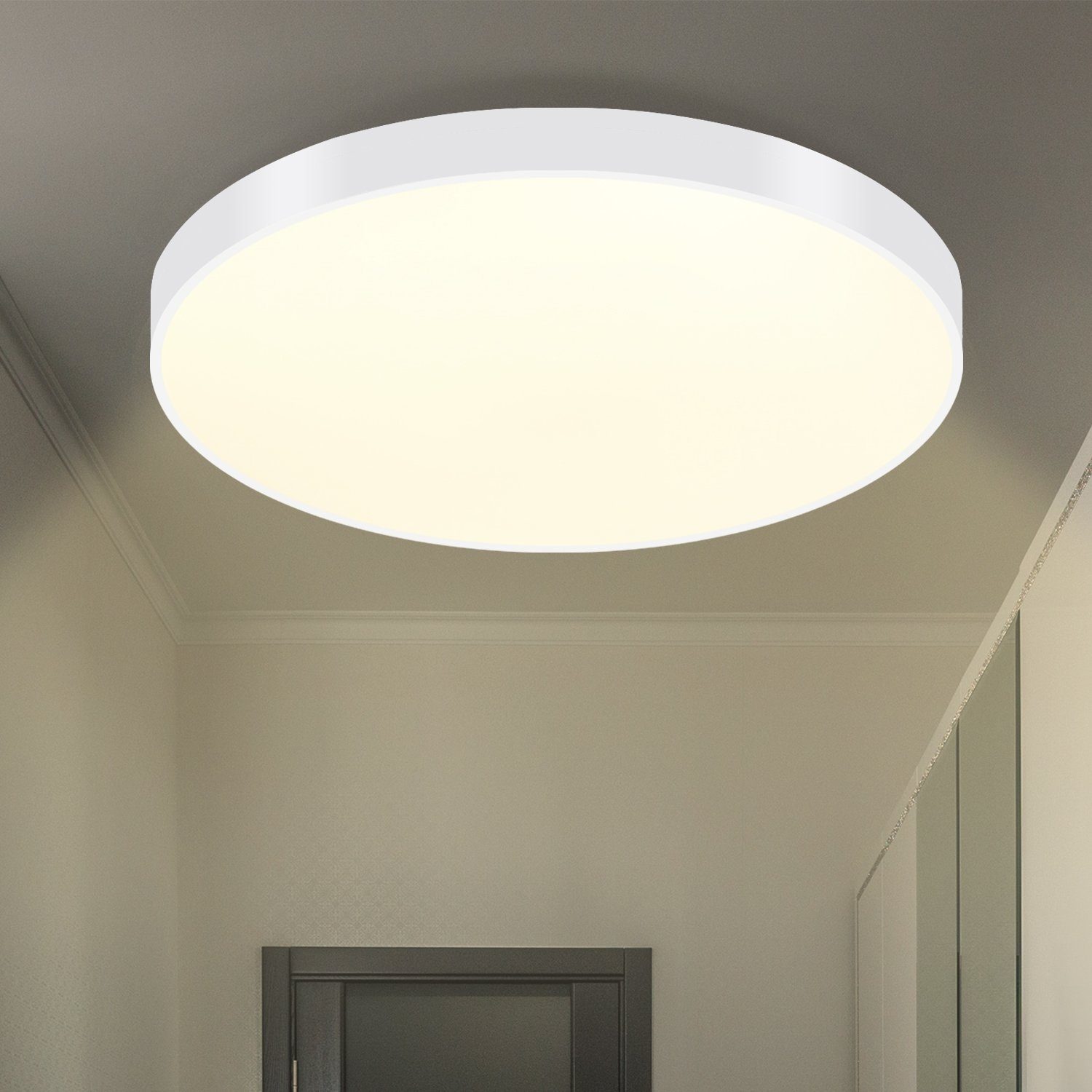 Nettlife LED Panel Schwarz Deckenlampe Flach IP44 21cm Rund Modern 12W, Wasserdicht, LED fest integriert, Warmweiß, für Badezimmer Küche Wohnzimmer Flur, 21 x 21 x 2.5 cm
