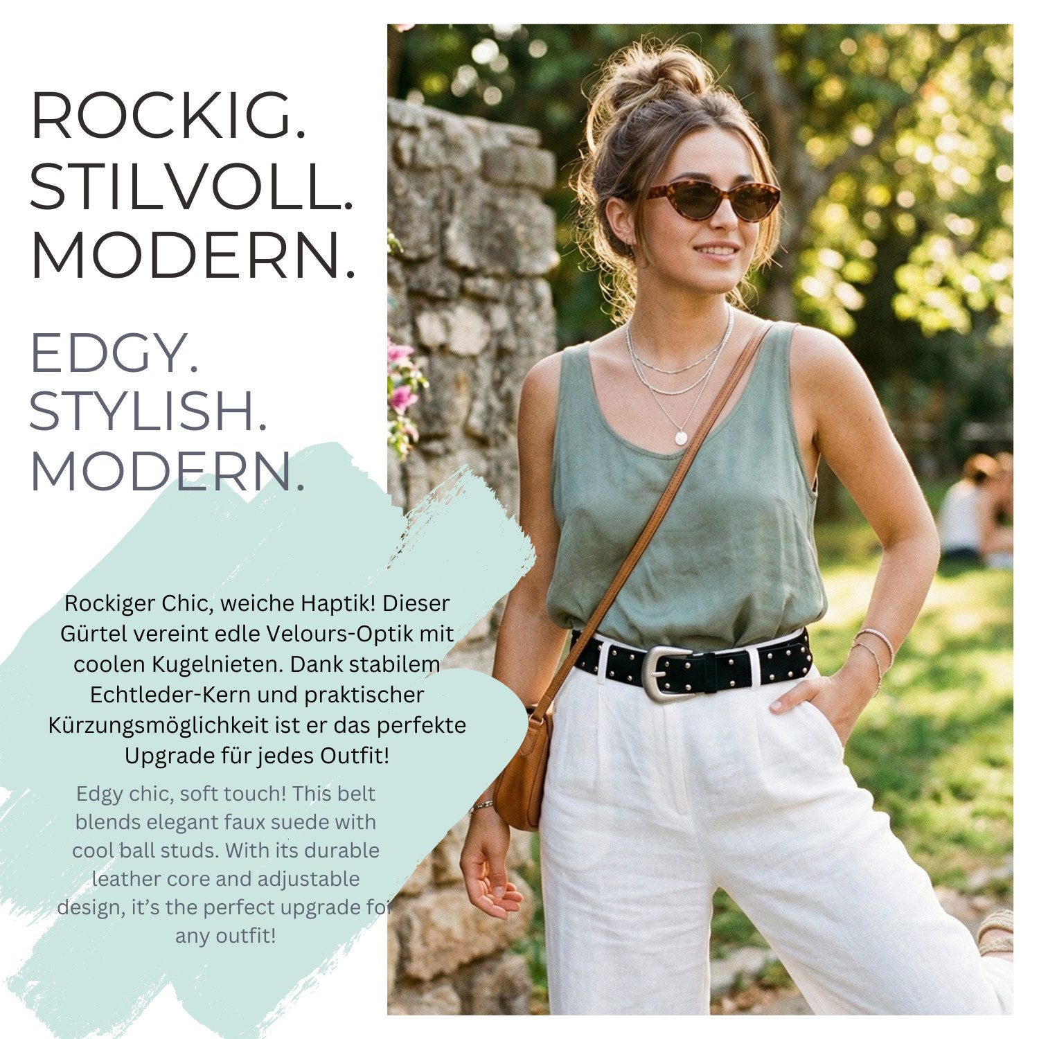 styleBREAKER Nietengürtel Nietengürtel mit Kugelnieten Velours Optik (1-St)