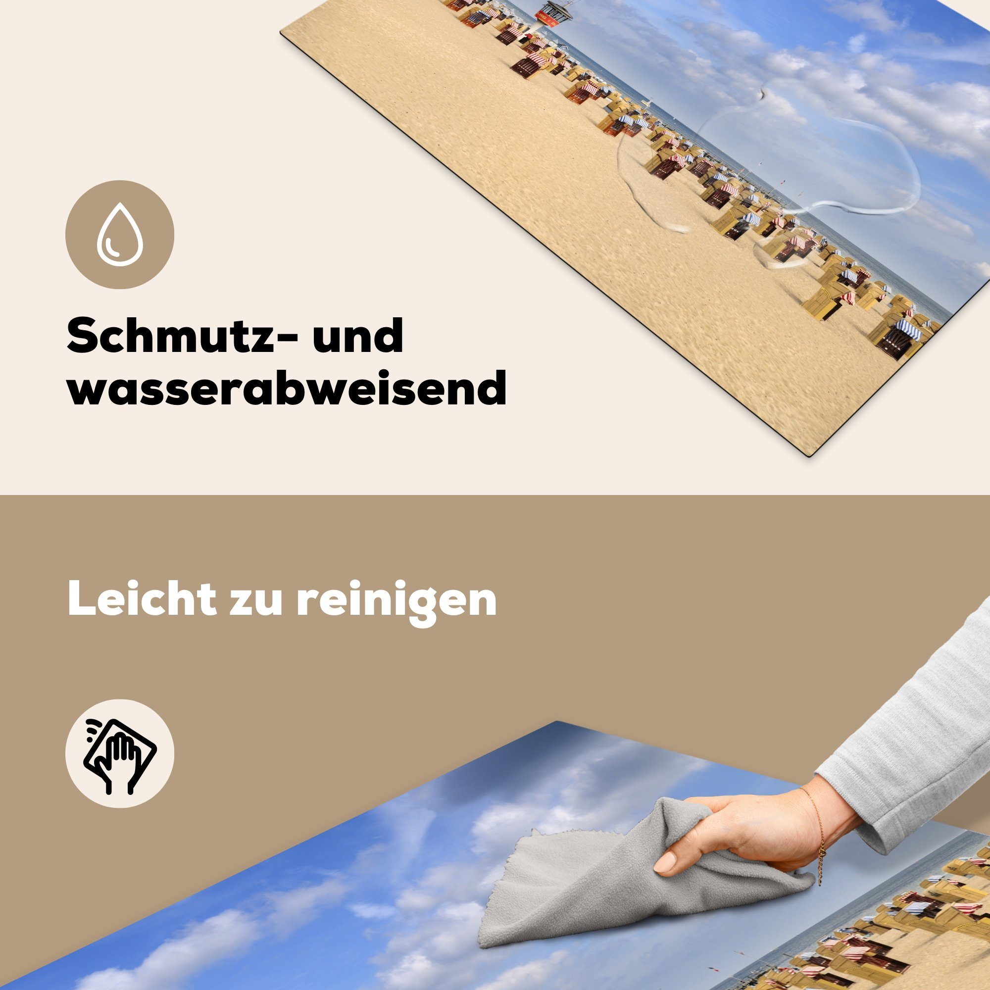 MuchoWow Herdblende-/Abdeckplatte Strandkörbe in Travemünde, 81x52 in Vinyl, cm, Lübeck Schutz Induktionskochfeld tlg), (1 küche, Deutschland, für die Ceranfeldabdeckung