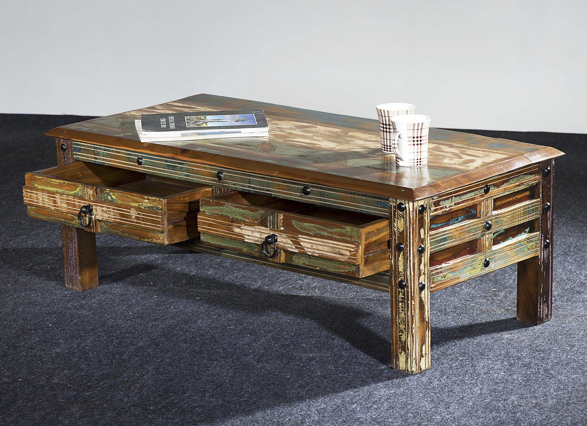 Wohnzimmer Sofa KALANKA recycelt Home Holz Living Wohnzimmertisch, INTERIA Mango Altholz Couchtisch & Tisch