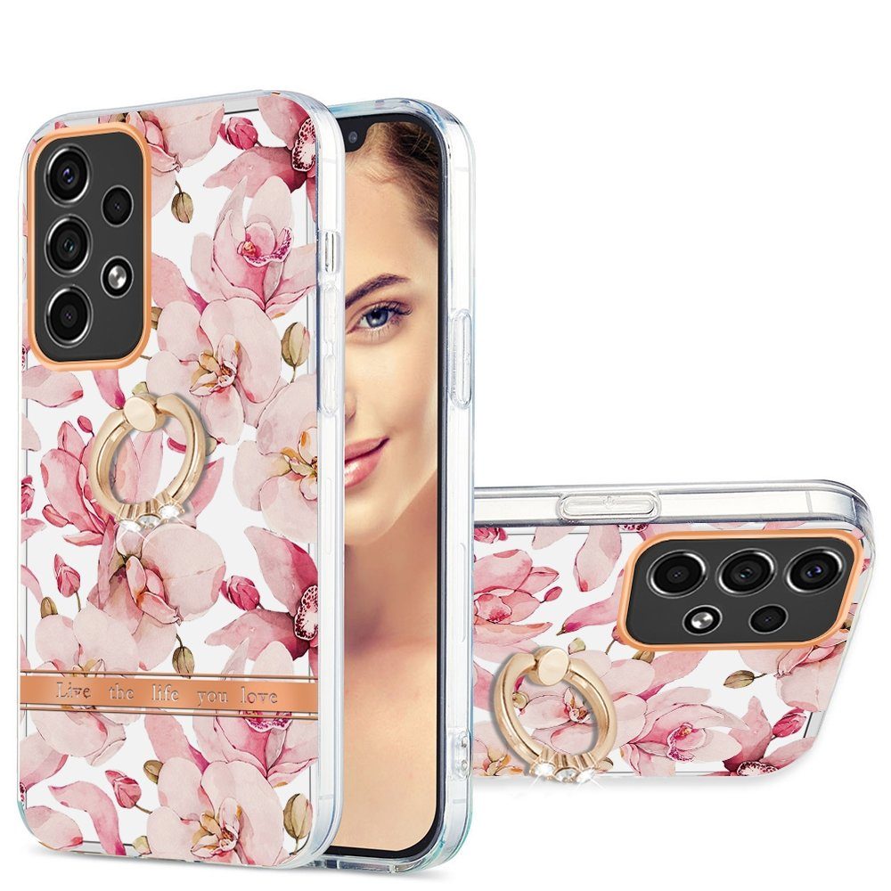 Wigento Handyhülle Für Samsung Galaxy A33 5G Silikon Case TPU mit Ring  Flower Motiv 5 Schutz Hülle Cover