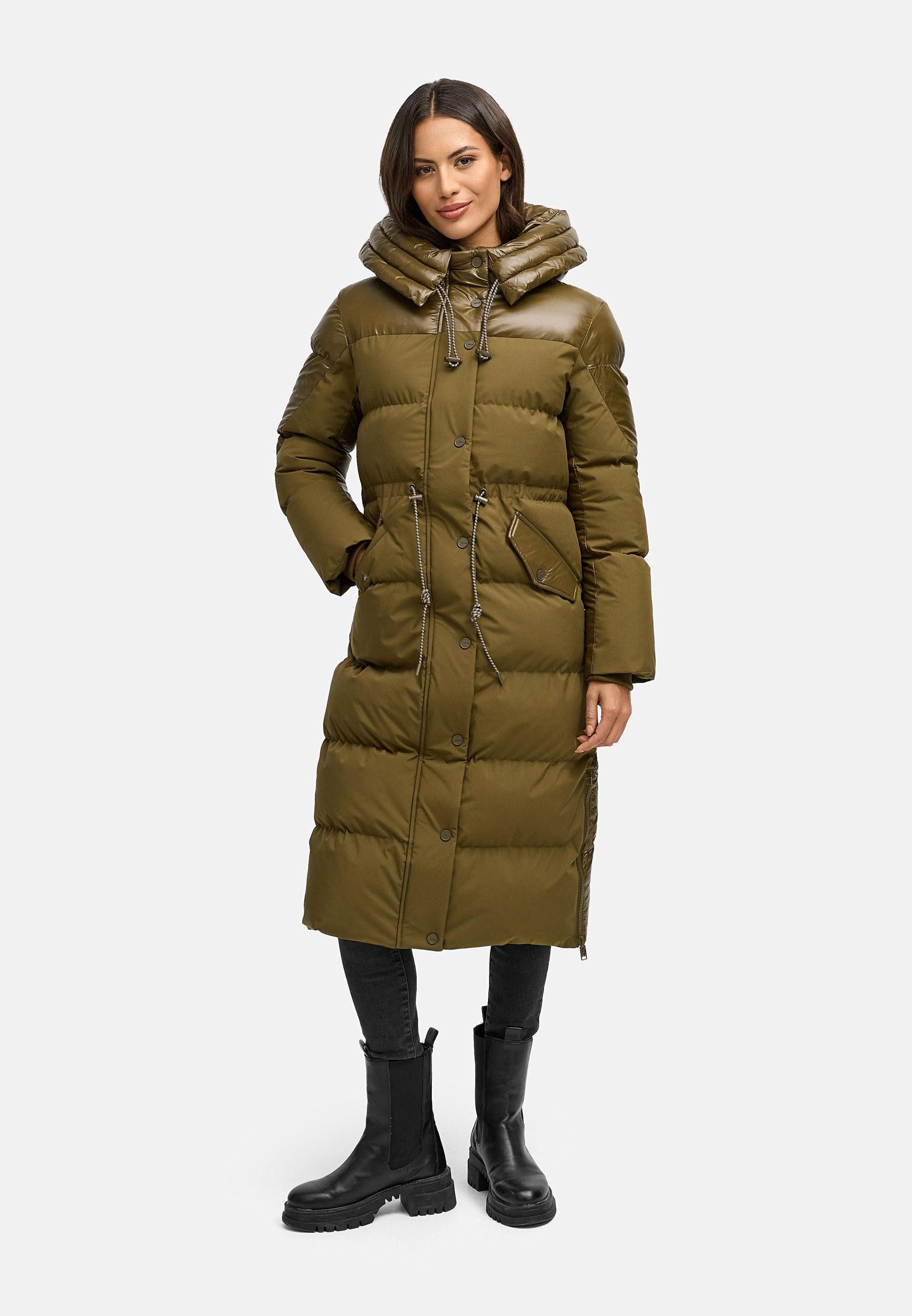 Navahoo Steppmantel Knusperherz 14 Langer gesteppter Damen Wintermantel mit Materialmix