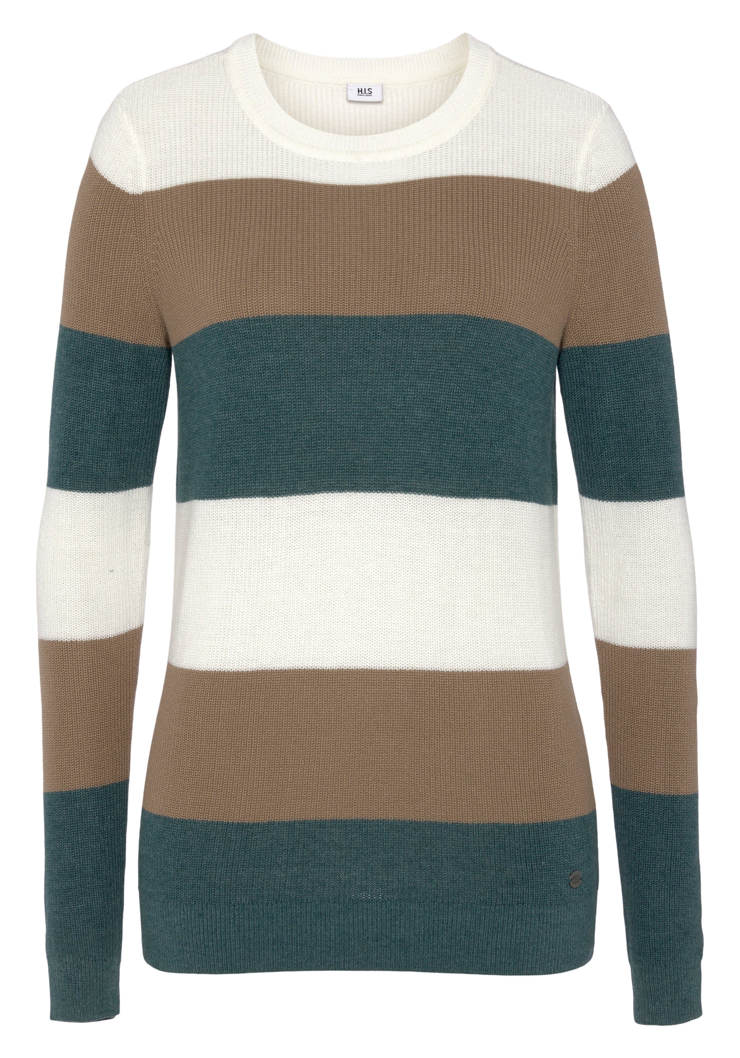 H.I.S Streifenmuster in Strickpullover beige-gestreift modischem