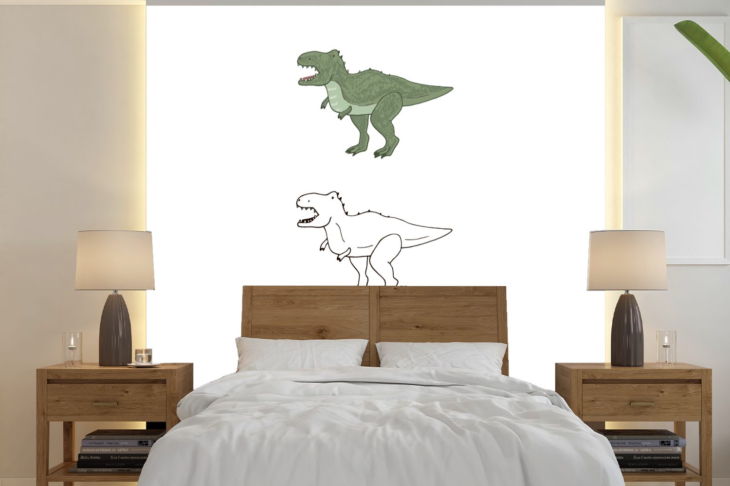 MuchoWow Fototapete Kinderzimmer - Farben - Dinosaurier - Junge - Mädchen - Kinder, Matt, bedruckt, (5 St), Vinyl Tapete für Wohnzimmer oder Schlafzimmer, Wandtapete