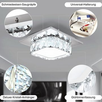 LETGOSPT LED Deckenleuchte Kristall Deckenleuchte Kronleuchter Pendelleuchte Luxus Kristall Lampe, LED fest integriert, kaltweiße, Warmweiß, 20x20x8cm, 16W Schlafzimmerlampe, für Schlafzimmer Flur (Quadratisch)