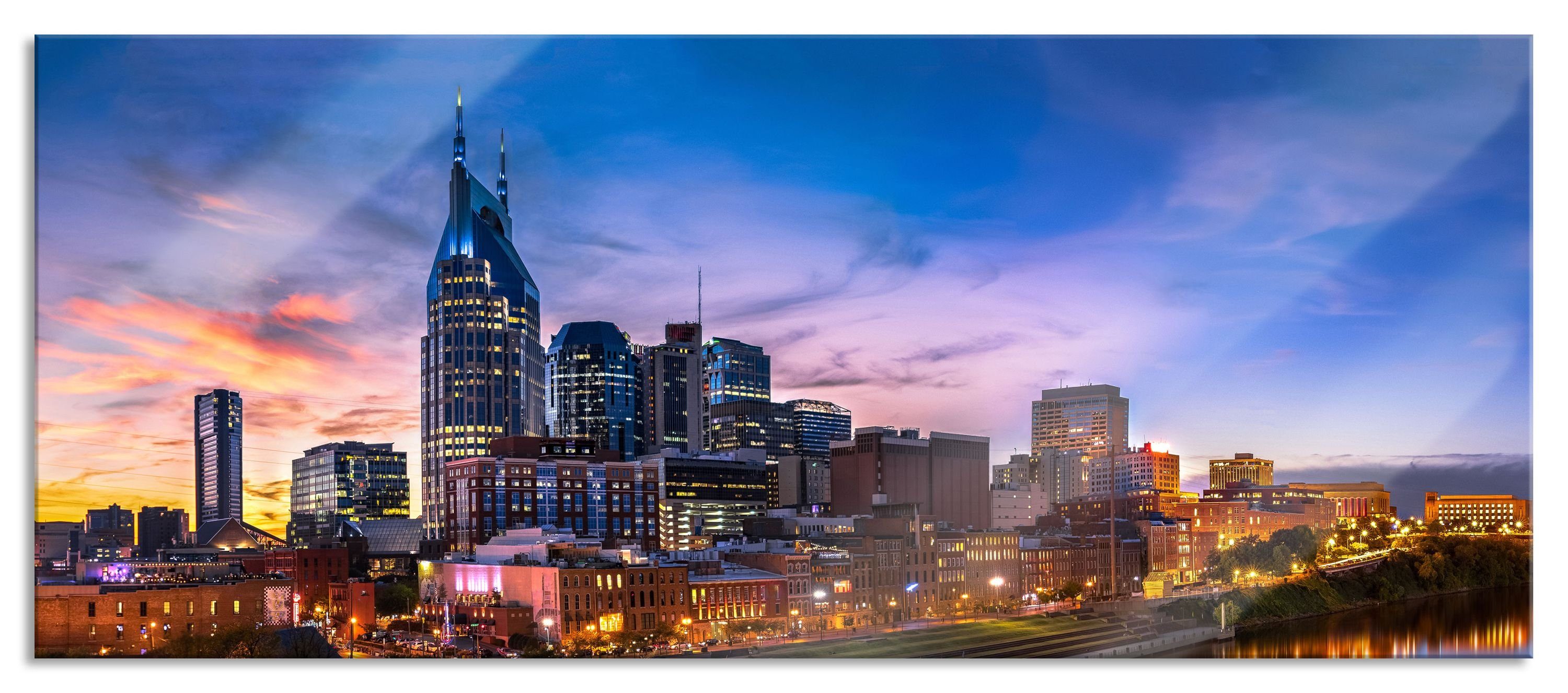 Pixxprint Glasbild Nashville Skyline Panorama, Nashville Skyline Panorama (1 St), Glasbild aus Echtglas, inkl. Aufhängungen und Abstandshalter